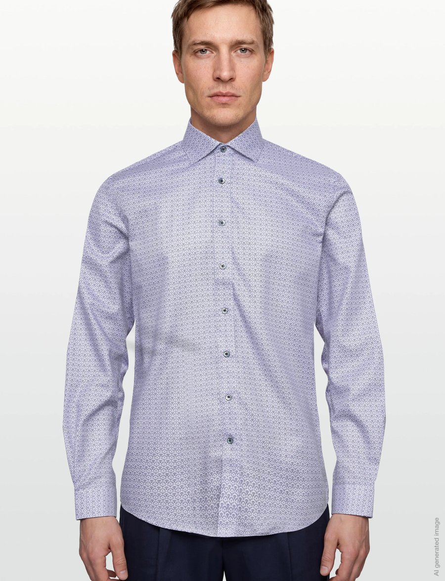 Lindbergh Black - AOP twill shirt L/S - mønstrede skjorter - blue - 3