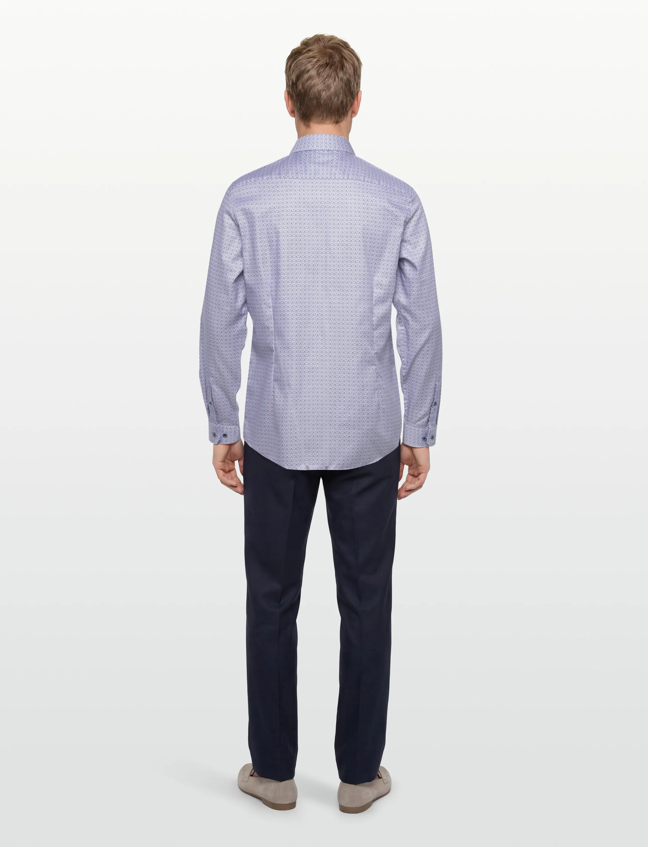 Lindbergh Black - AOP twill shirt L/S - mønstrede skjorter - blue - 4