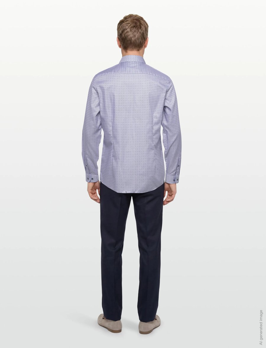 Lindbergh Black - AOP twill shirt L/S - mønstrede skjorter - blue - 4