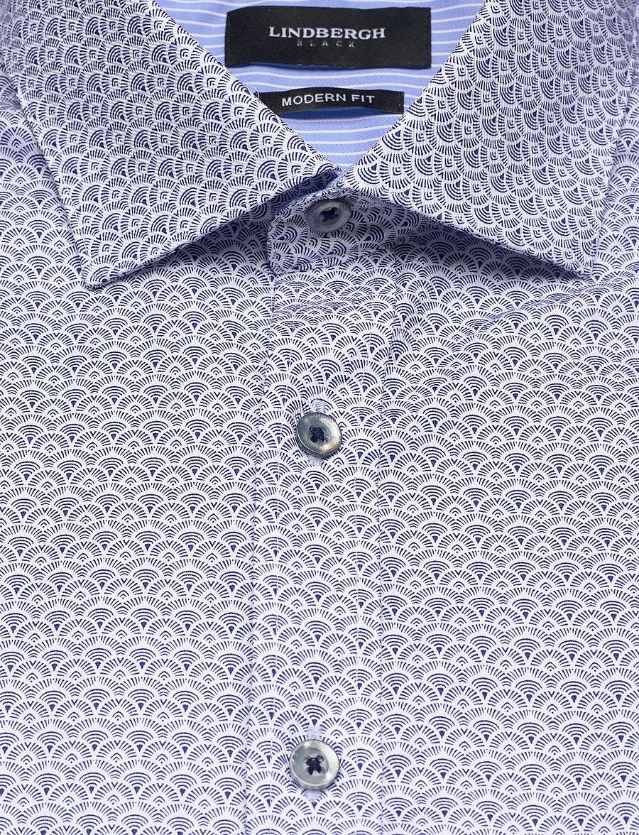 Lindbergh Black - AOP twill shirt L/S - mønstrede skjorter - blue - 5