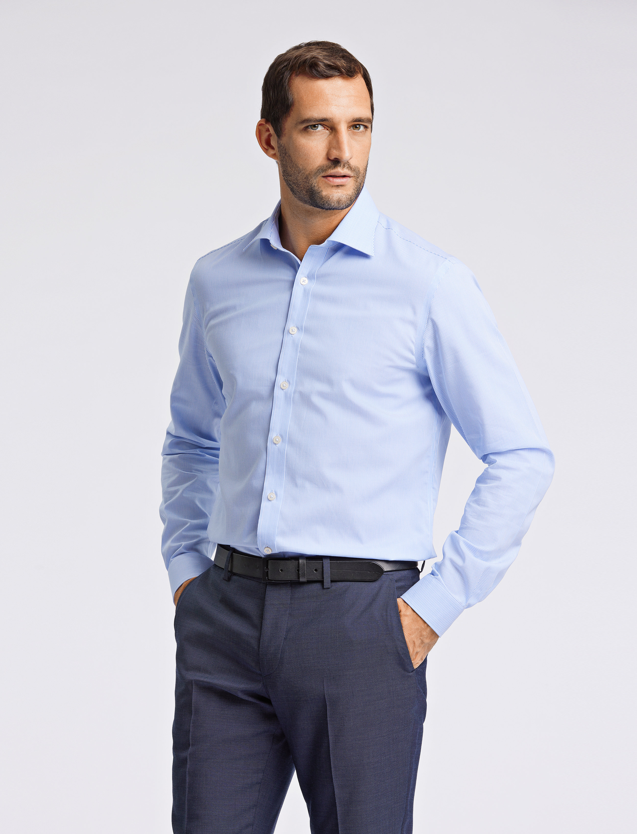 Lindbergh Black Technical striped shirt L/S - Tøj - LIGHT BLUE / blue