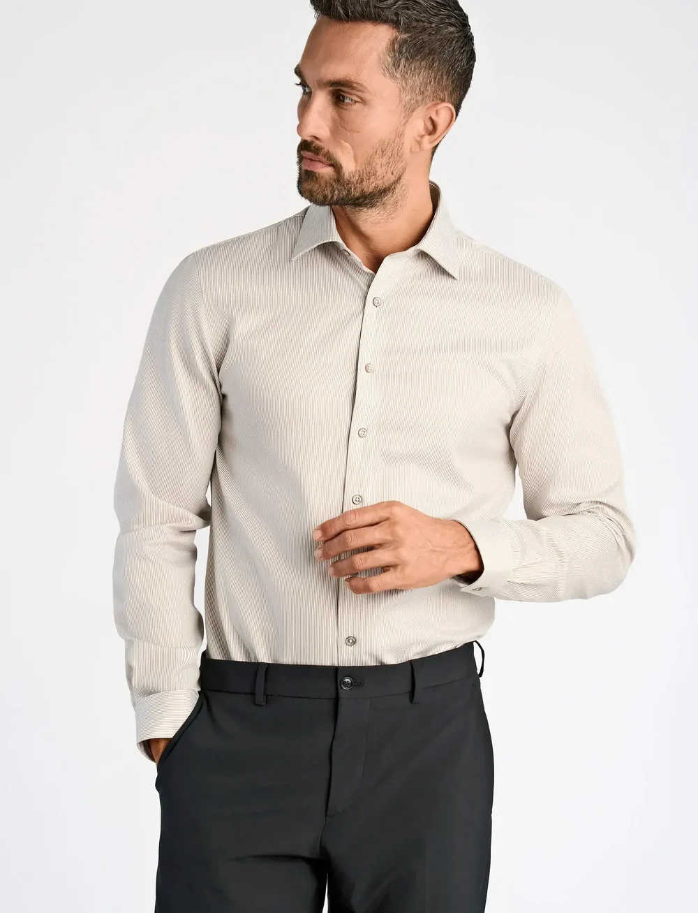 Lindbergh Black - Technical stripe shirt L/S - gestreifte hemden - lt sand - 5