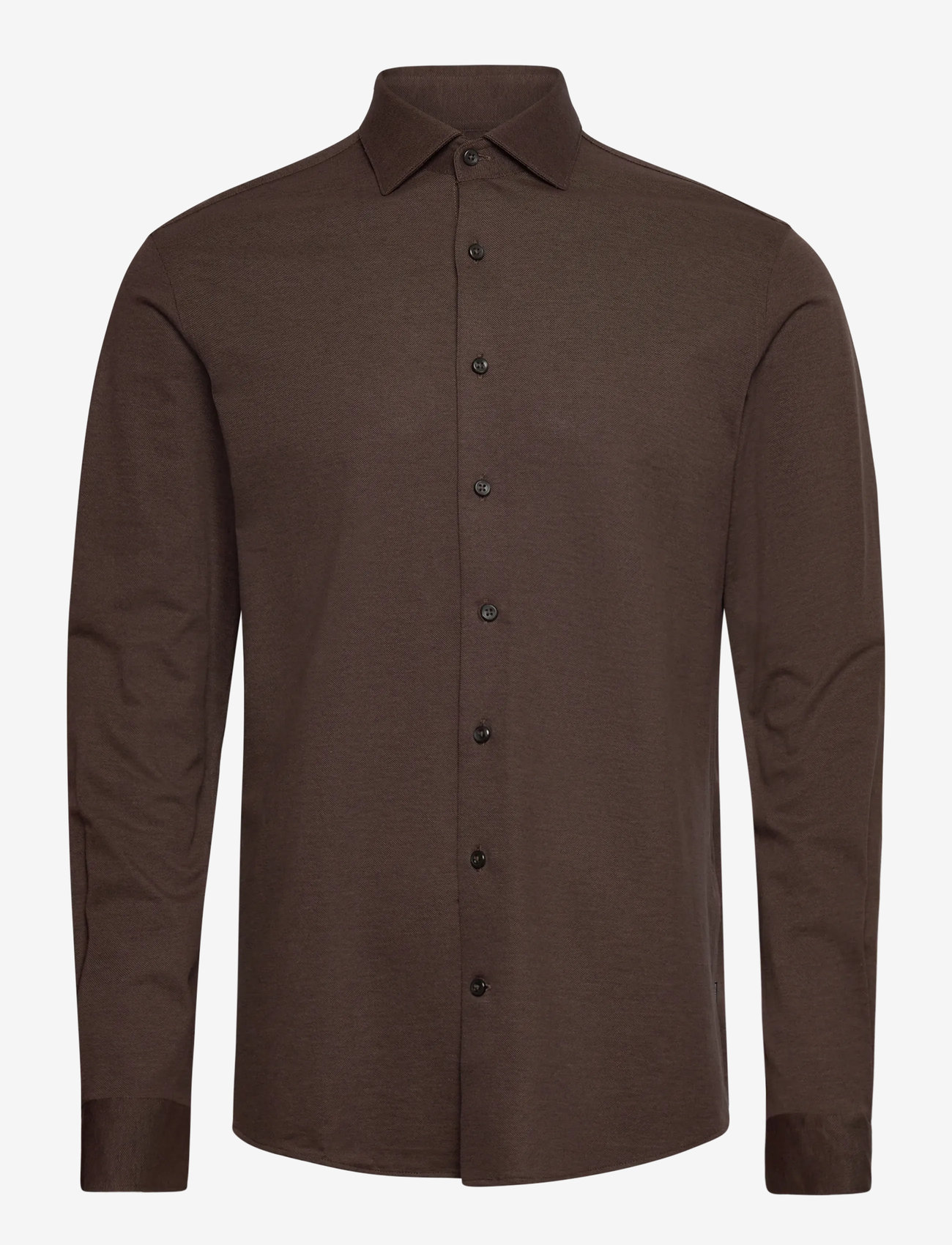 Lindbergh Black - Piqué knitted shirt L/S - kostymskjortor - brown mel - 1