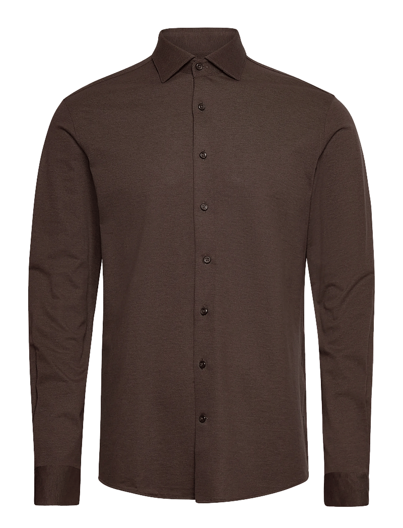 Lindbergh Black - Piqué knitted shirt L/S - kostymskjortor - brown mel - 1