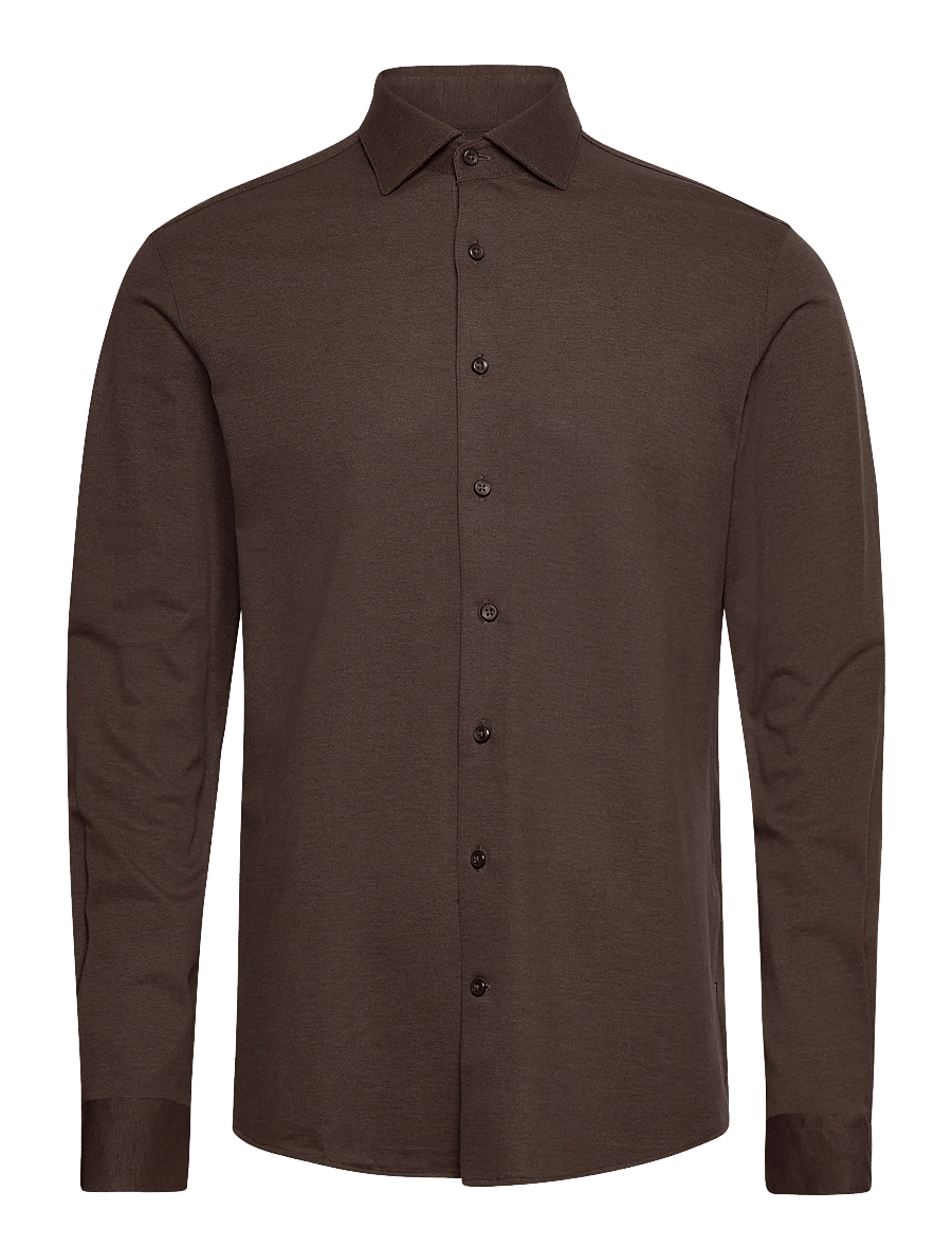 Lindbergh Black - Piqué knitted shirt L/S - formele overhemden - brown mel - 1
