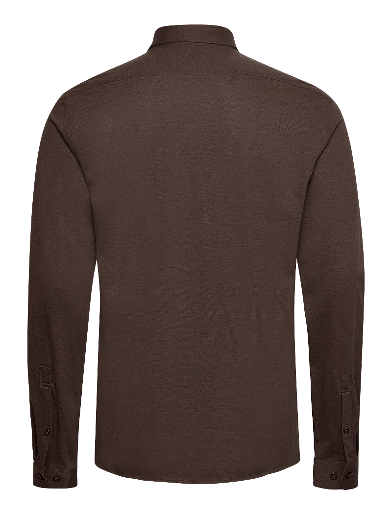 Lindbergh Black - Piqué knitted shirt L/S - kostymskjortor - brown mel - 2