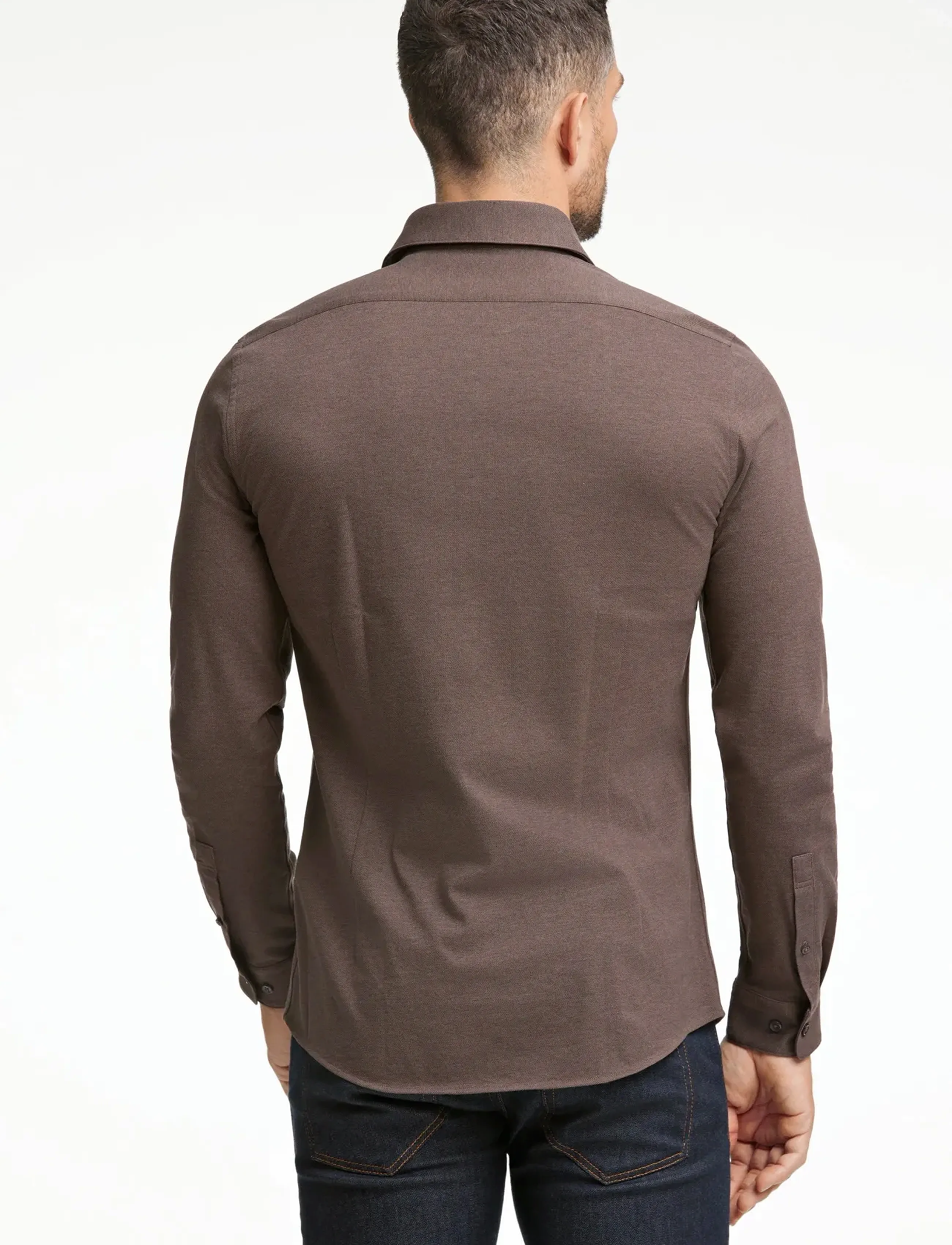 Lindbergh Black - Piqué knitted shirt L/S - formele overhemden - brown mel - 4