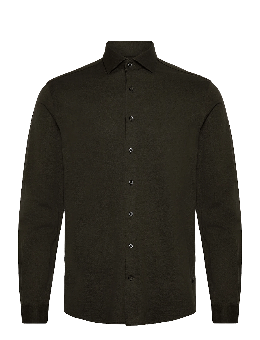 Lindbergh Black - Piqué knitted shirt L/S - kostymskjortor - dk army mel - 1