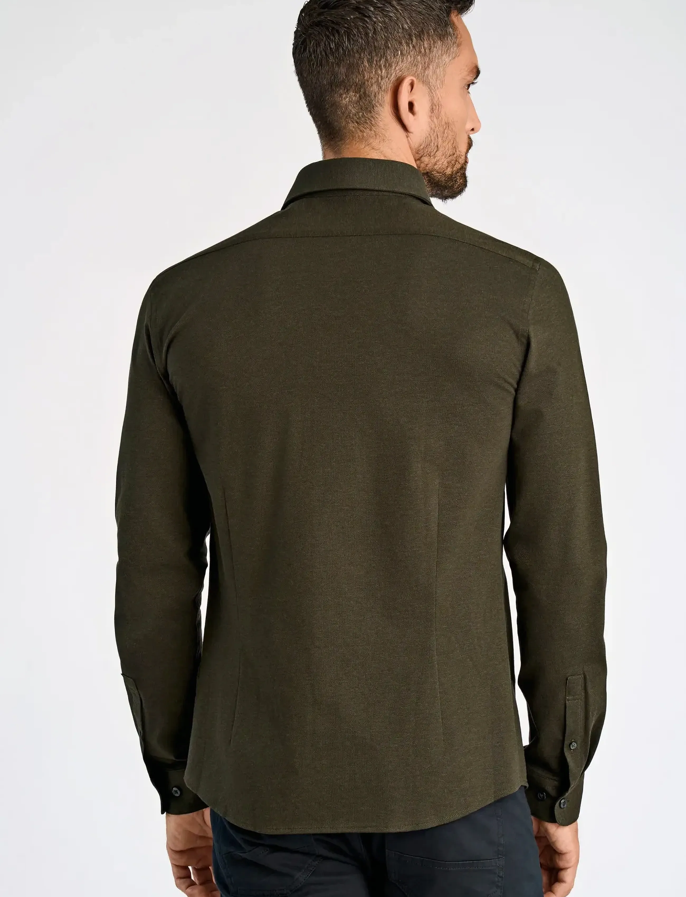 Lindbergh Black - Piqué knitted shirt L/S - formal shirts - dk army mel - 4
