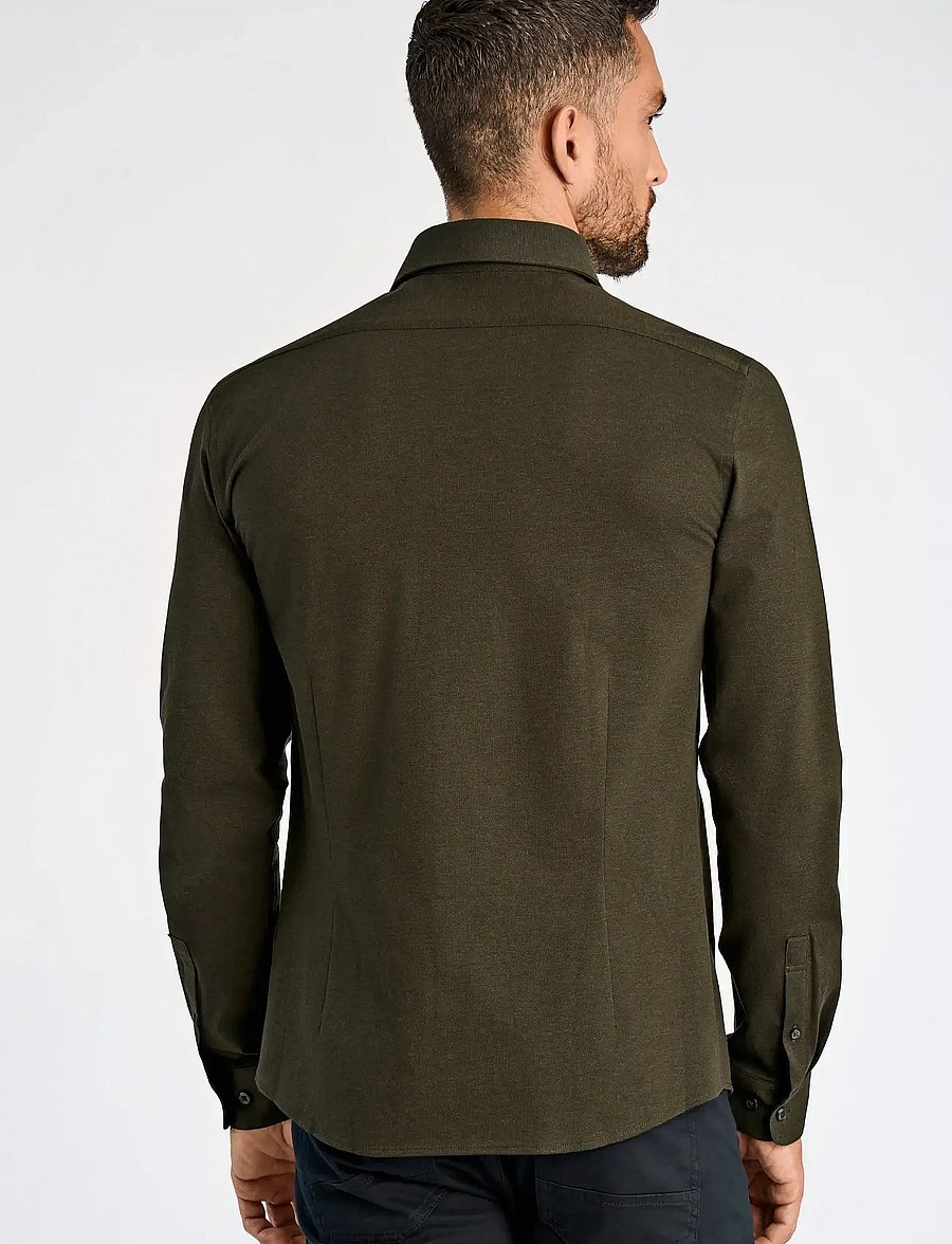 Lindbergh Black - Piqué knitted shirt L/S - kostymskjortor - dk army mel - 4