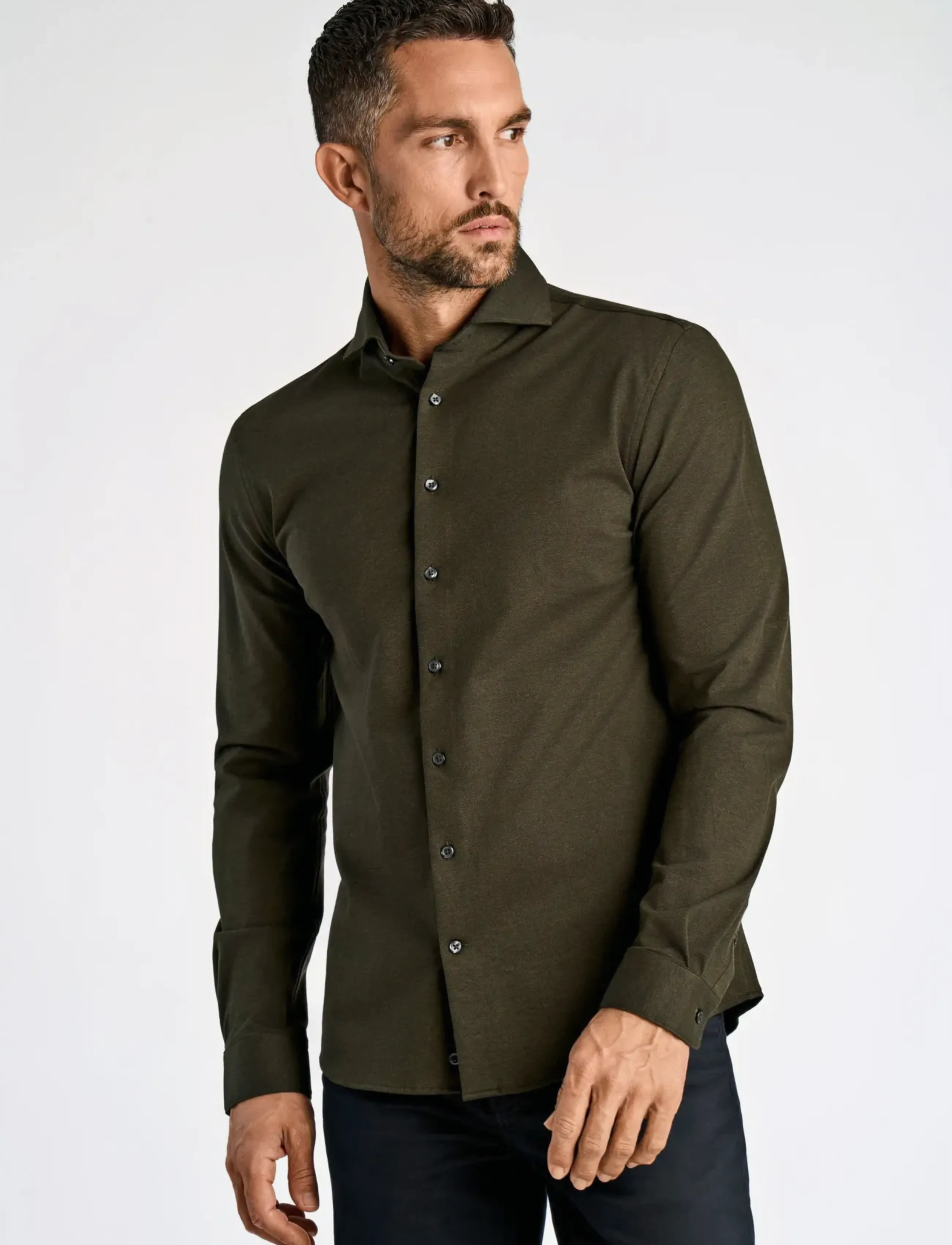 Lindbergh Black - Piqué knitted shirt L/S - formal shirts - dk army mel - 5