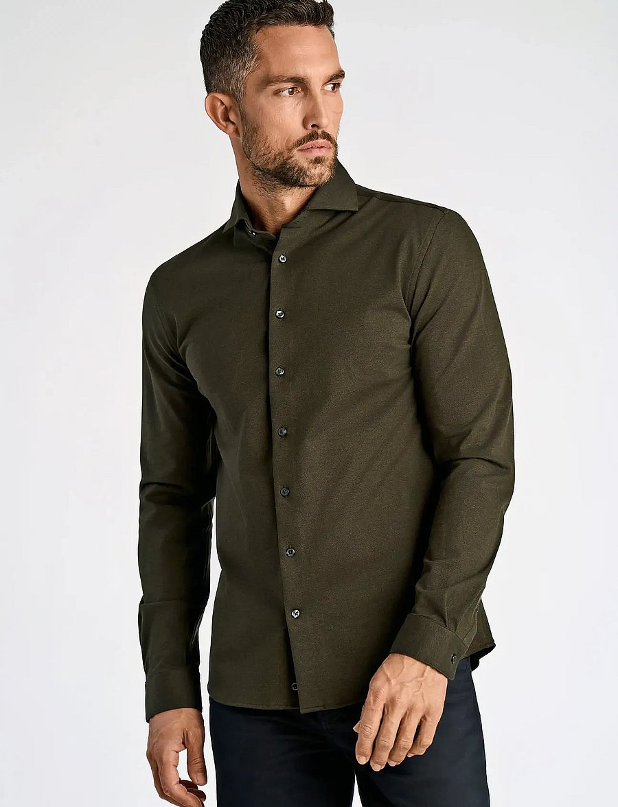 Lindbergh Black - Piqué knitted shirt L/S - kostymskjortor - dk army mel - 5