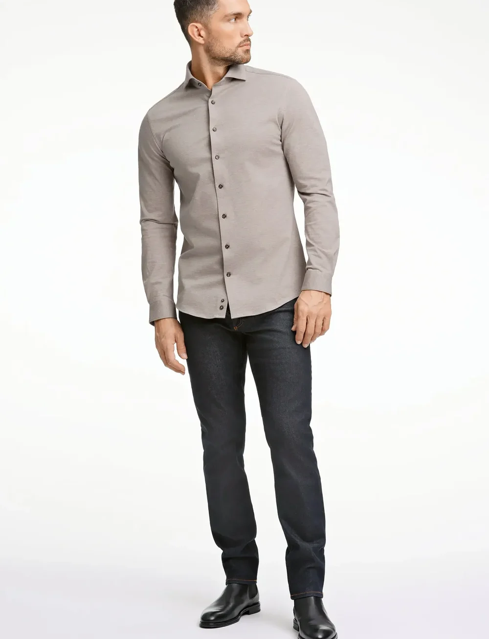 Lindbergh Black - Piqué knitted shirt L/S - formal shirts - dk sand mel - 0