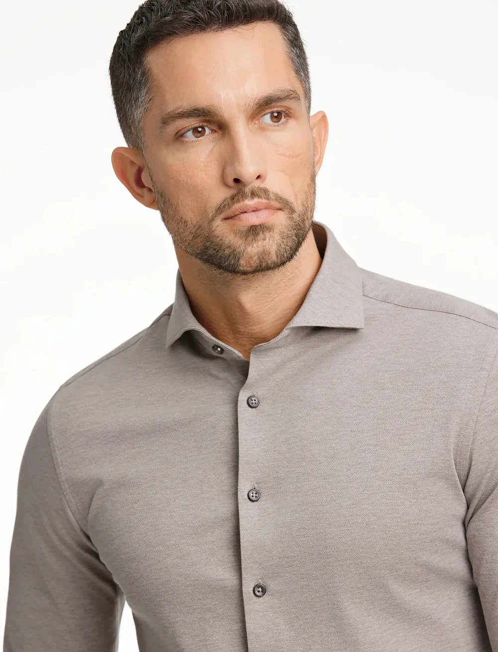 Lindbergh Black - Piqué knitted shirt L/S - formal shirts - dk sand mel - 3