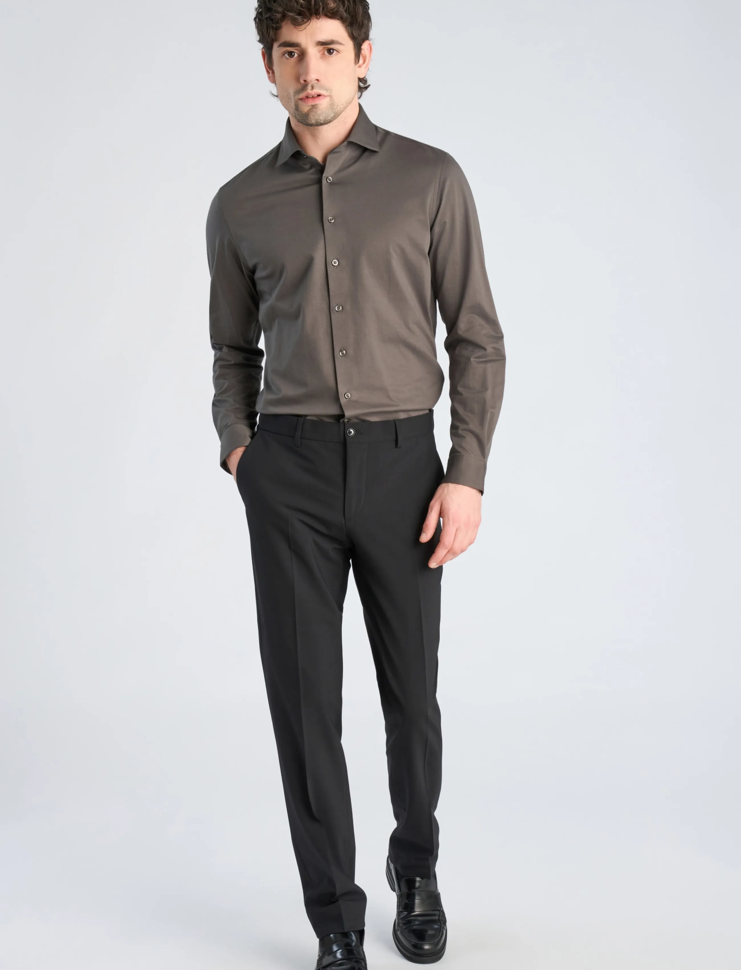 Lindbergh Black Superflex knitted shirt L/S - Shirts - DK ARMY / khaki/green
