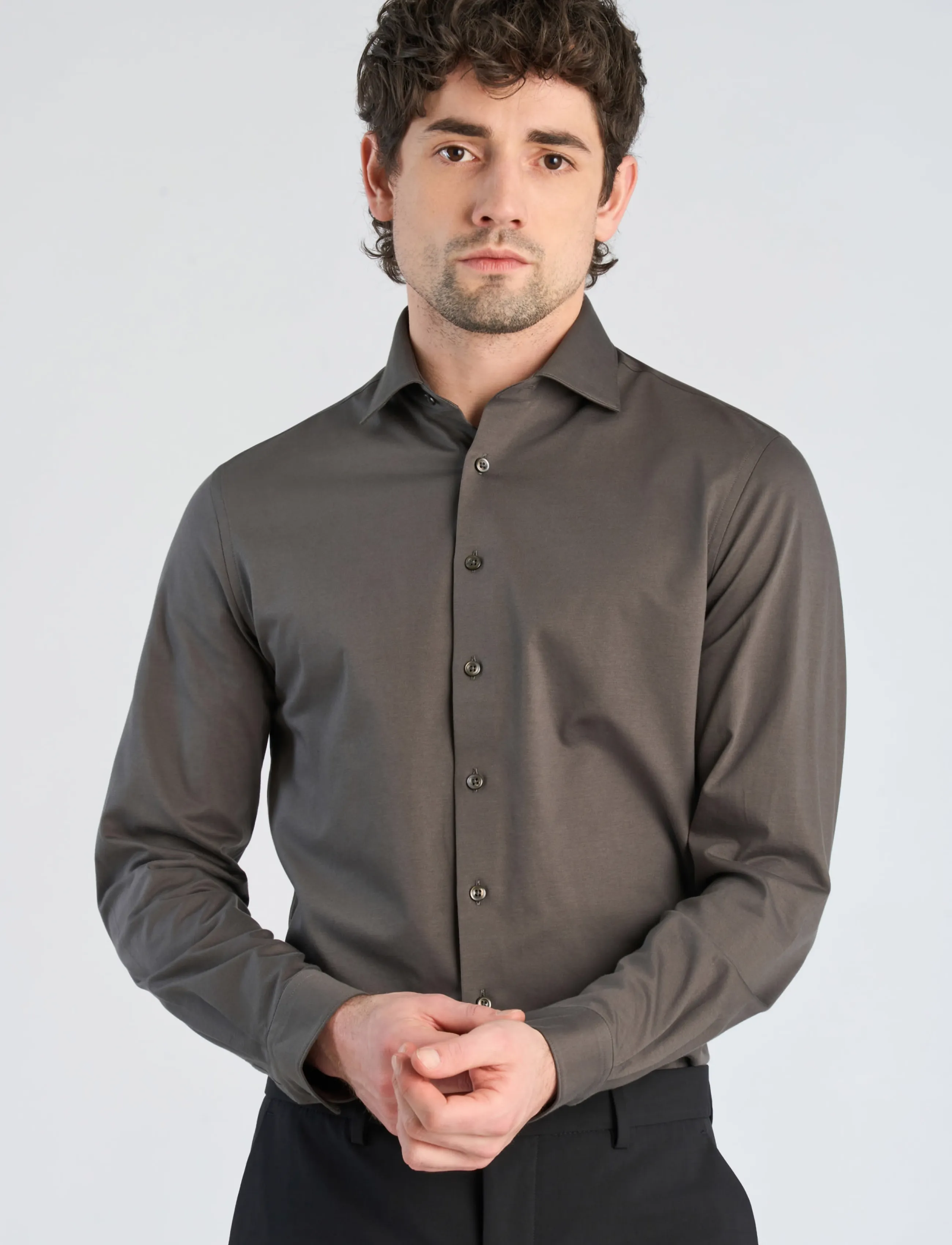 Lindbergh Black - Superflex knitted shirt L/S - casual shirts - dk army - 3