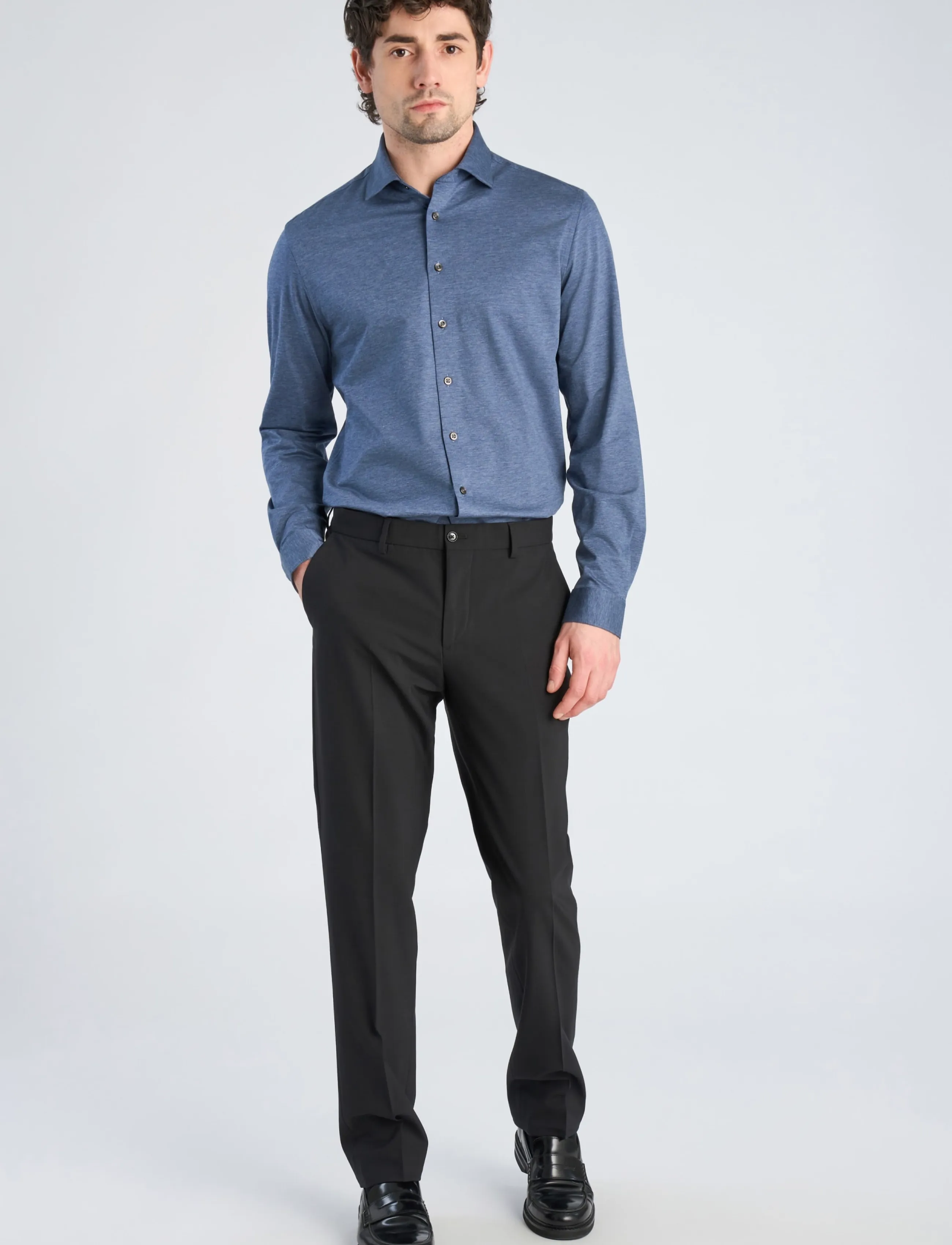 Lindbergh Black Superflex knitted shirt L/S - Shirts - DK BLUE MEL / blue