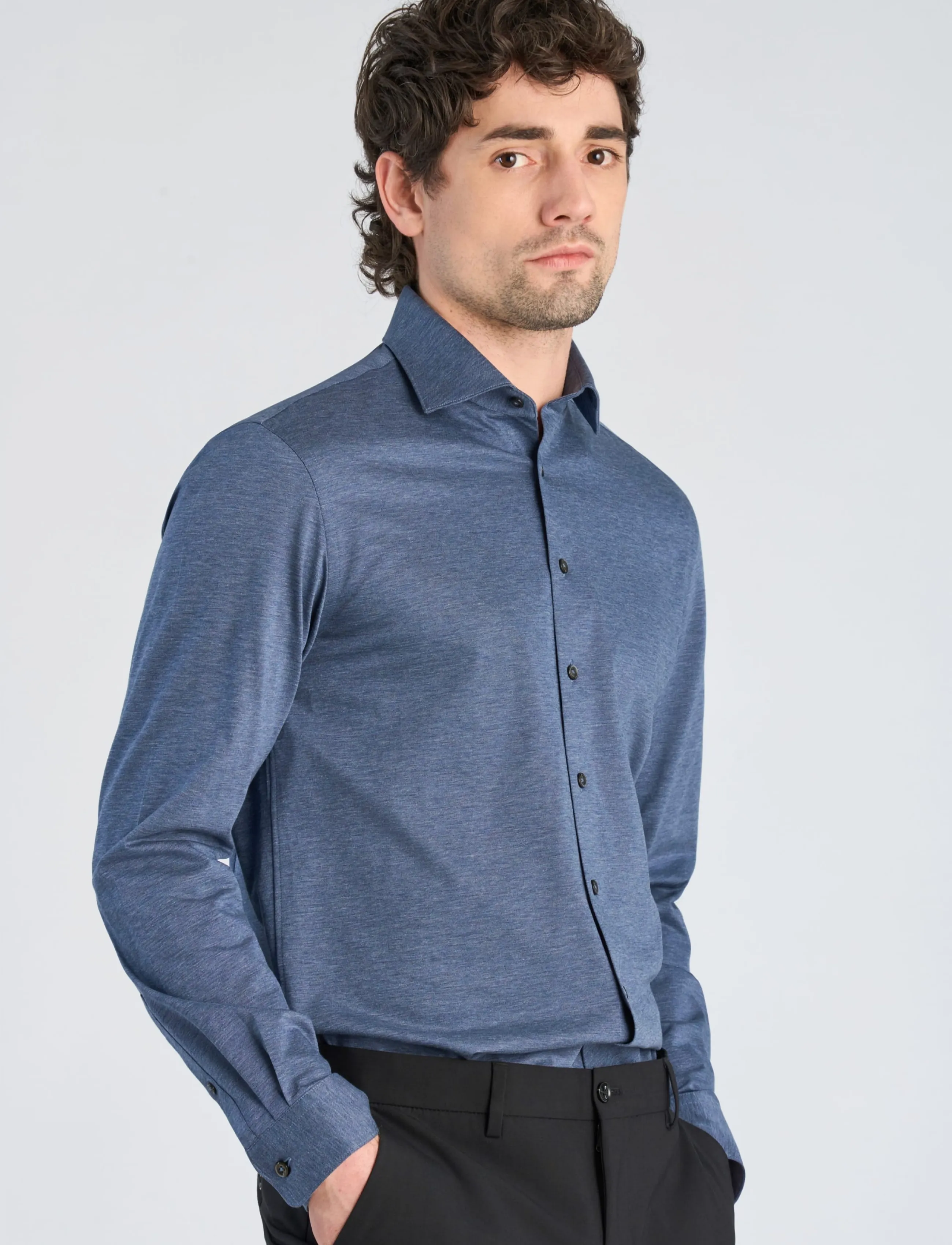 Lindbergh Black - Superflex knitted shirt L/S - casual shirts - dk blue mel - 3