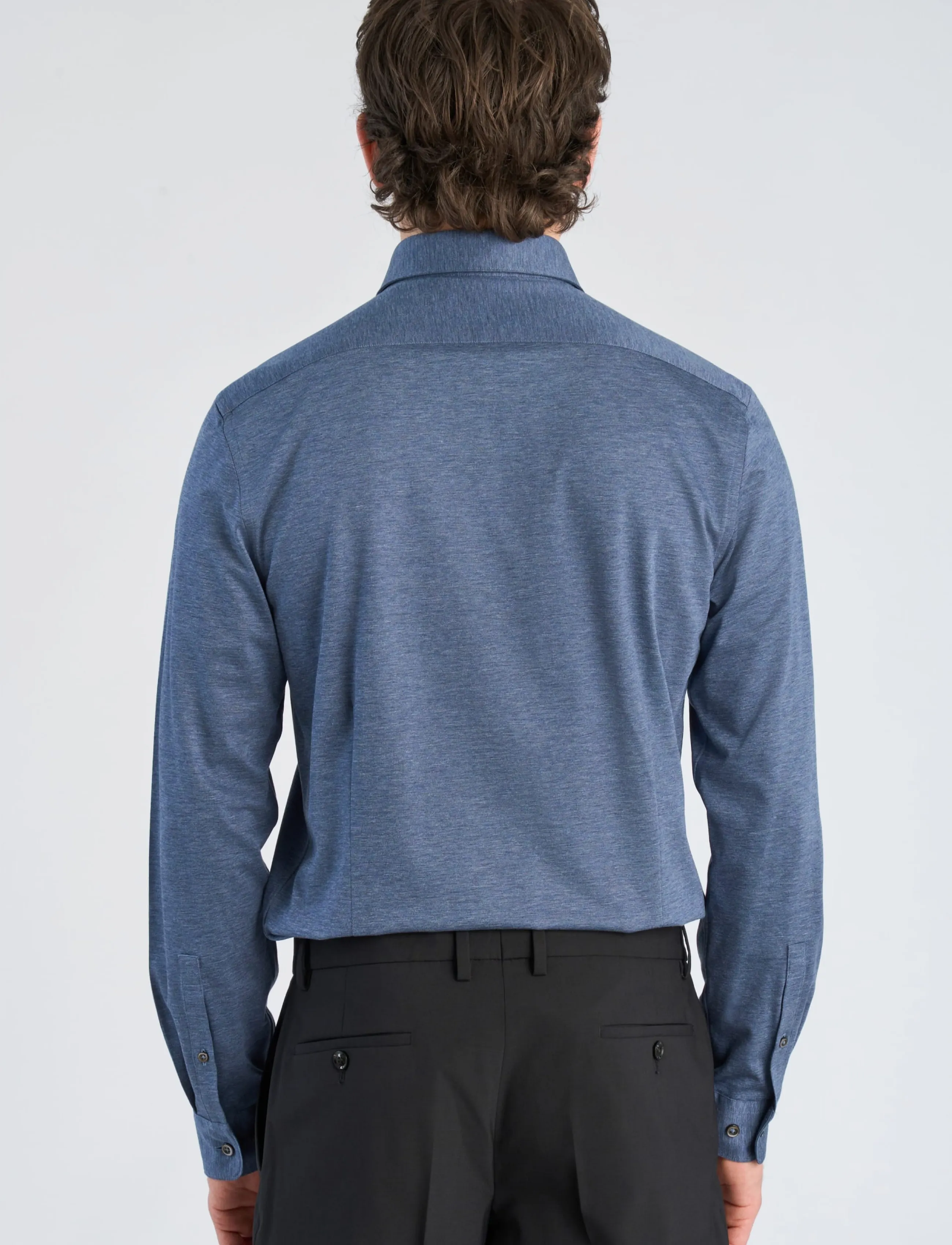 Lindbergh Black - Superflex knitted shirt L/S - casual shirts - dk blue mel - 4