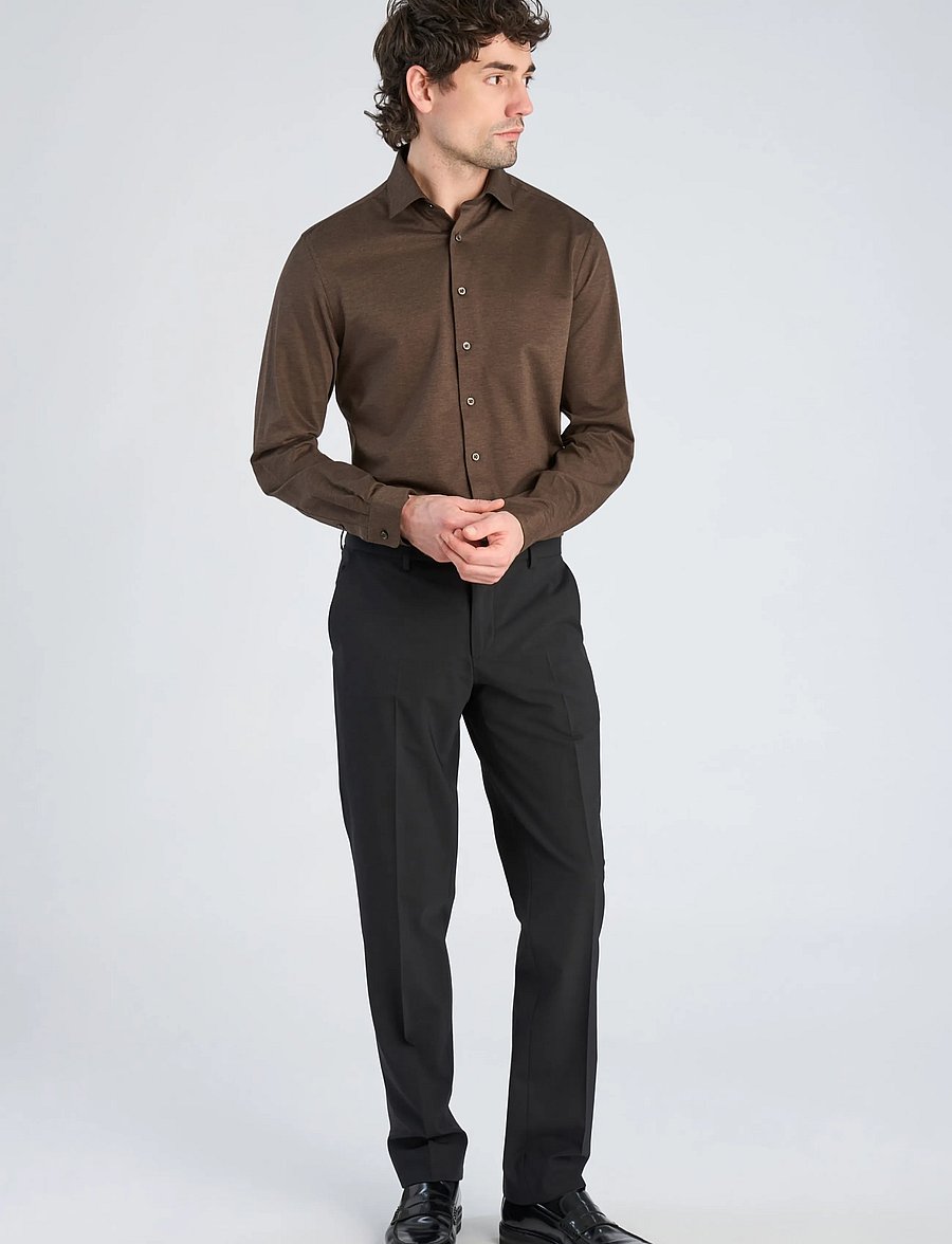 Lindbergh Black - Superflex knitted shirt L/S - laisvalaikio marškiniai - dk brown mel - 0