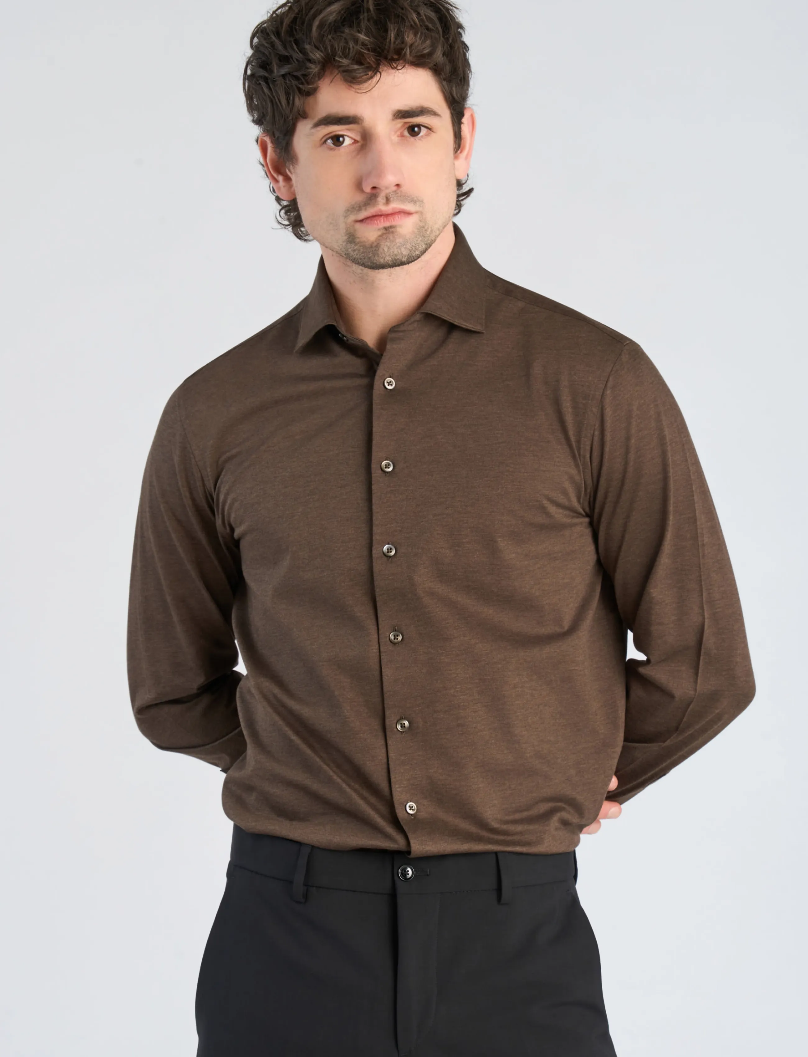 Lindbergh Black - Superflex knitted shirt L/S - laisvalaikio marškiniai - dk brown mel - 3