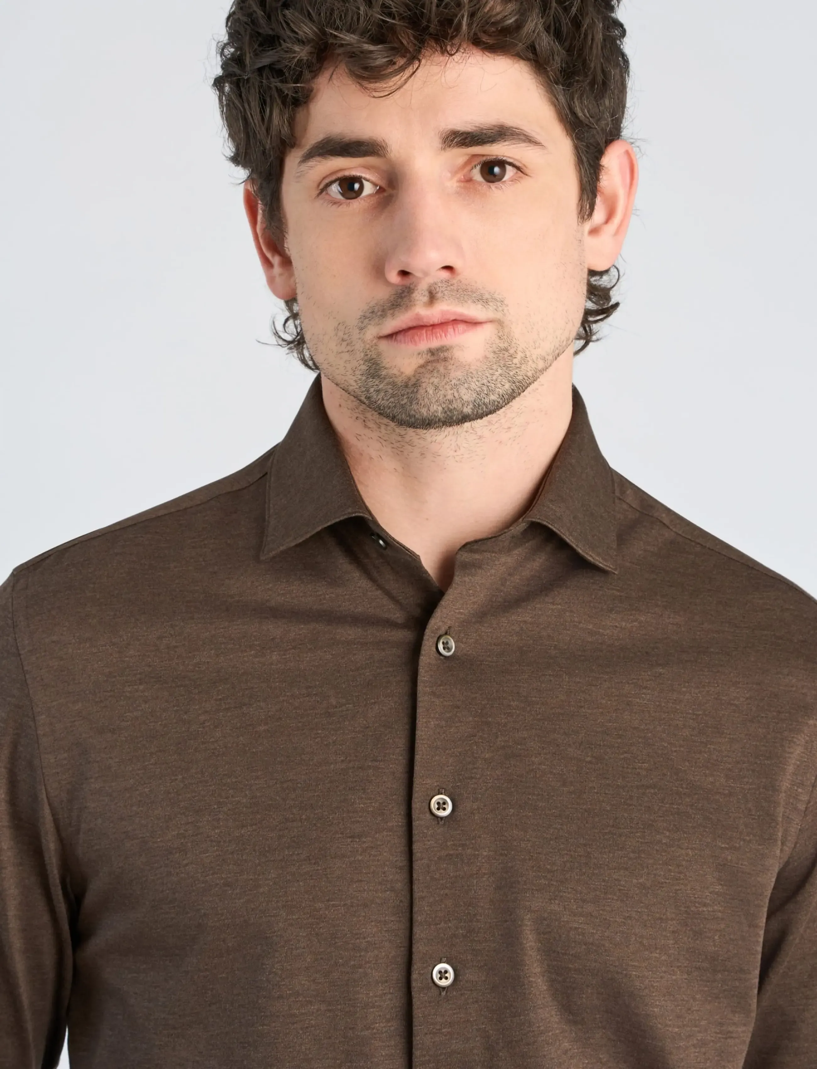 Lindbergh Black - Superflex knitted shirt L/S - laisvalaikio marškiniai - dk brown mel - 5