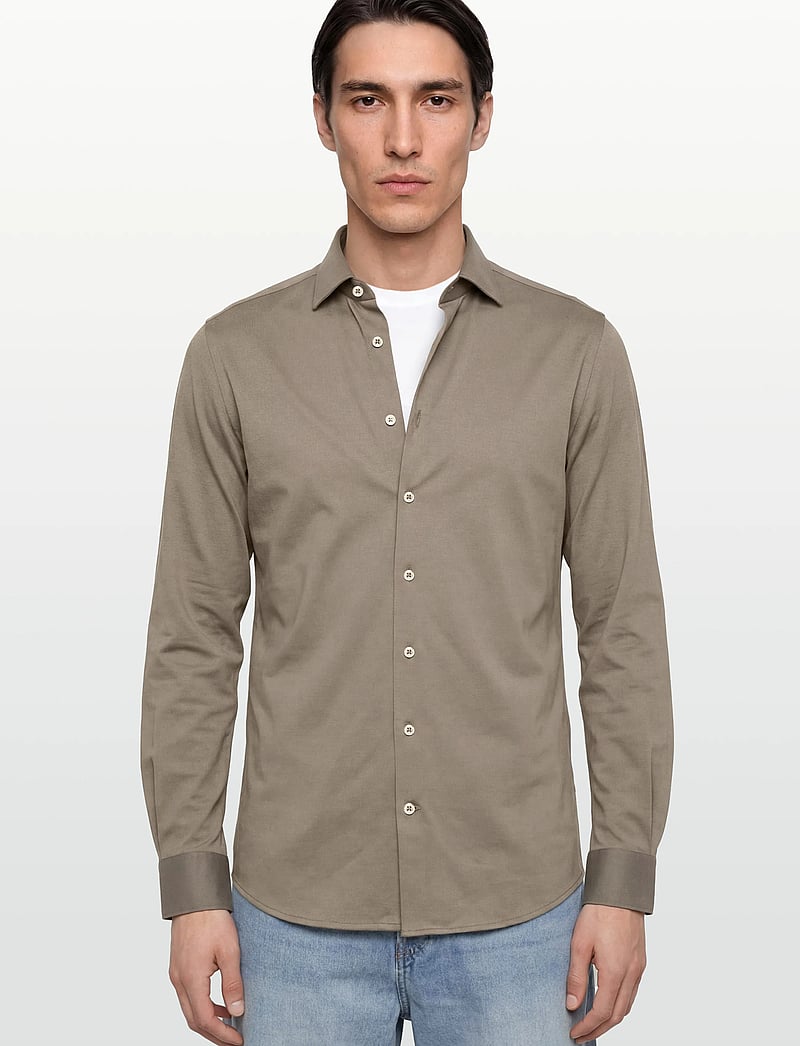 Lindbergh Black - Superflex knitted shirt L/S - casual skjorter - dk olive - 3