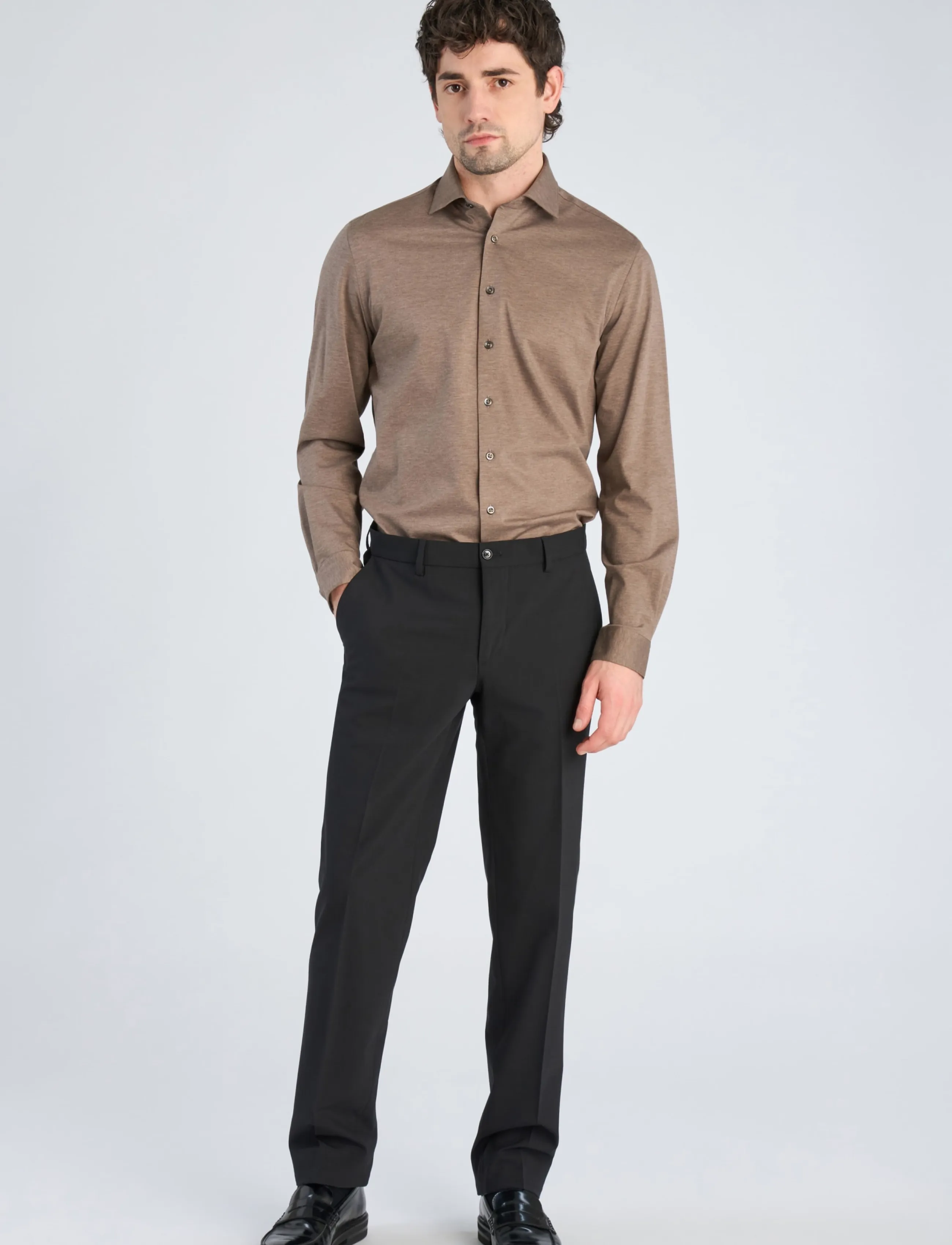 Lindbergh Black Superflex knitted shirt L/S - Shirts - DK SAND MEL / brown