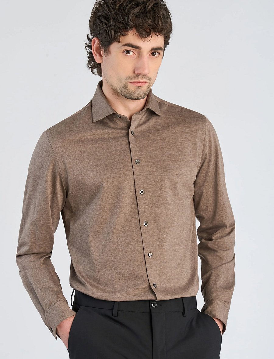 Lindbergh Black - Superflex knitted shirt L/S - freizeithemden - dk sand mel - 3