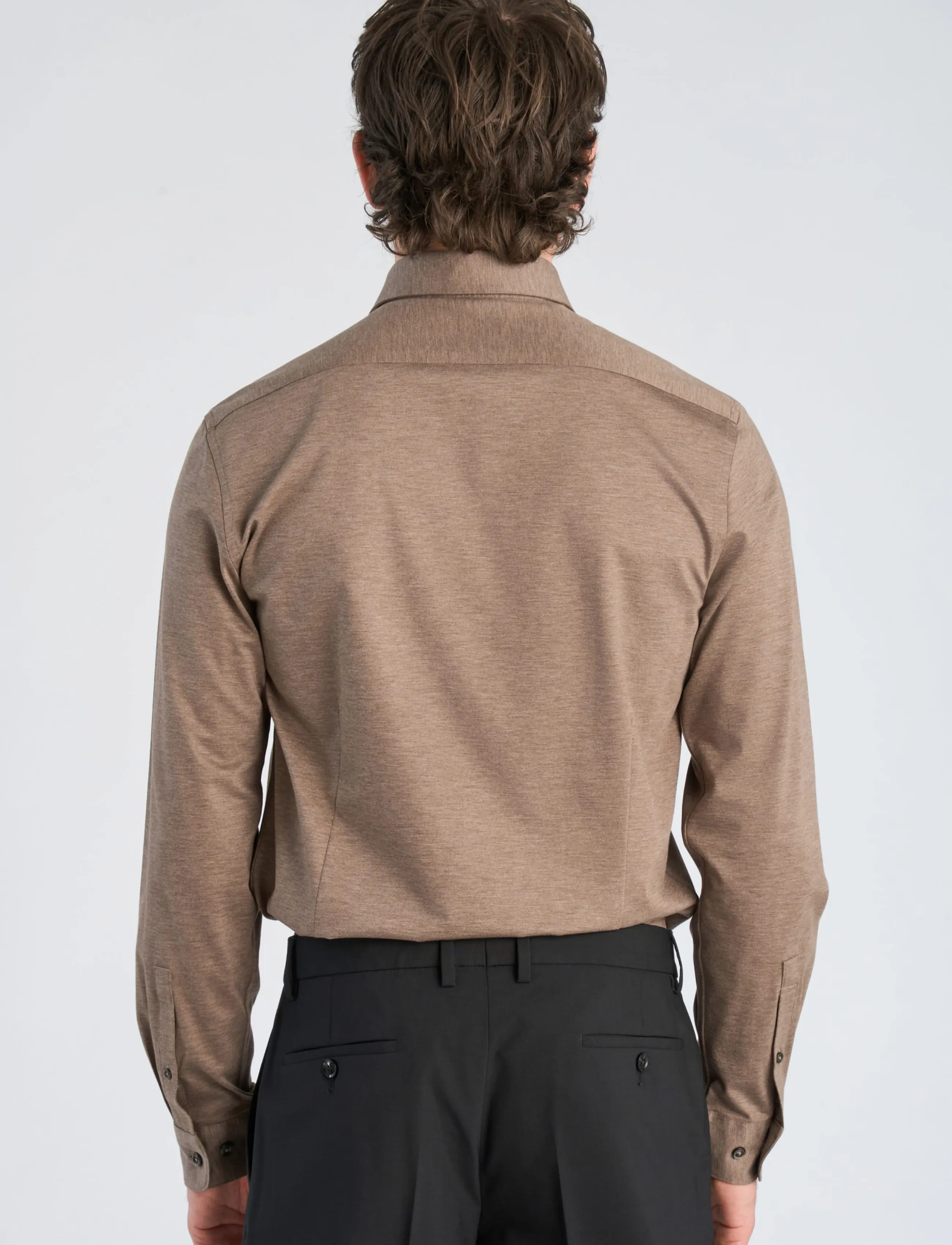 Lindbergh Black - Superflex knitted shirt L/S - casual shirts - dk sand mel - 4