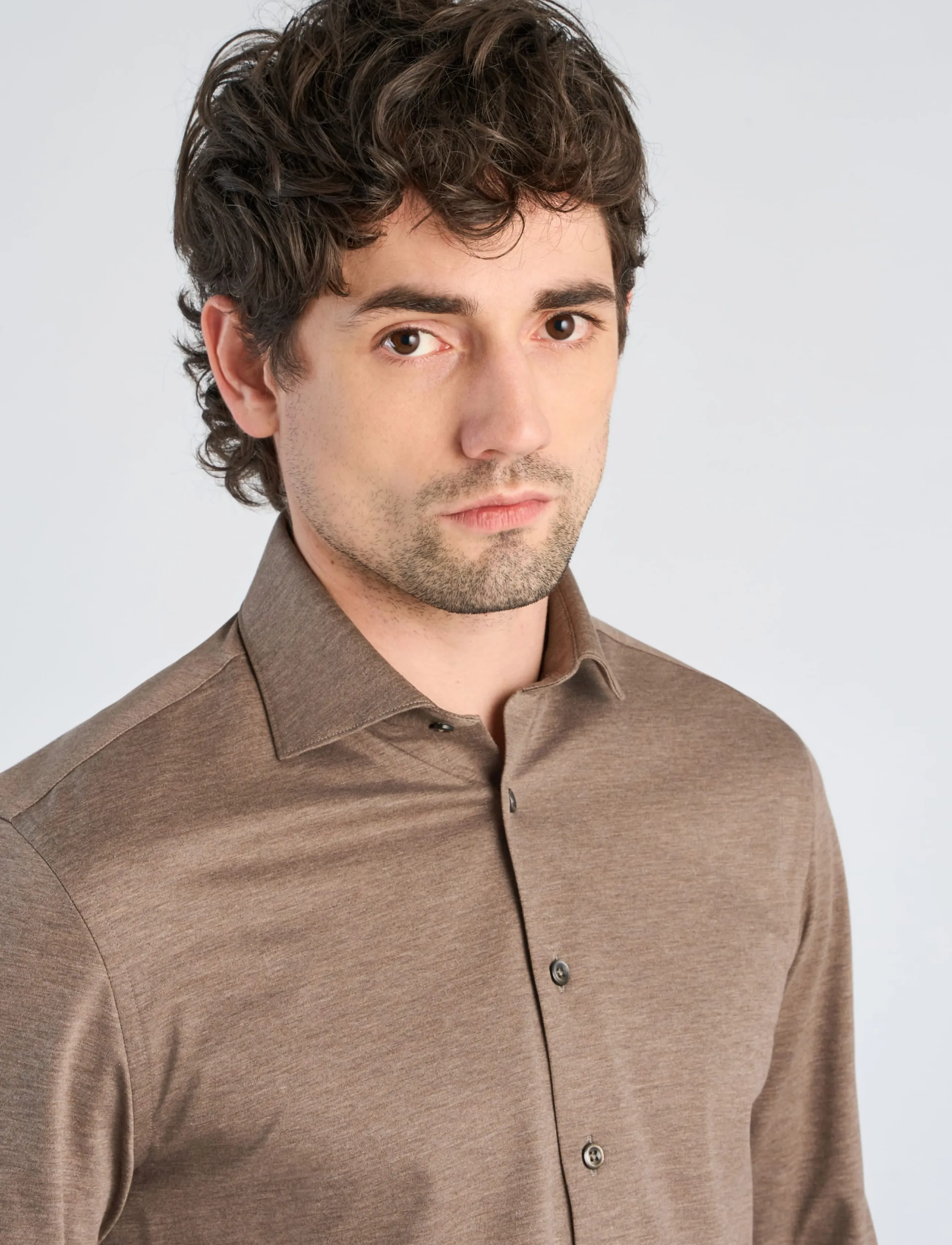 Lindbergh Black - Superflex knitted shirt L/S - casual shirts - dk sand mel - 5