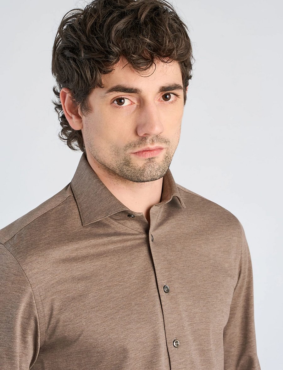Lindbergh Black - Superflex knitted shirt L/S - freizeithemden - dk sand mel - 5