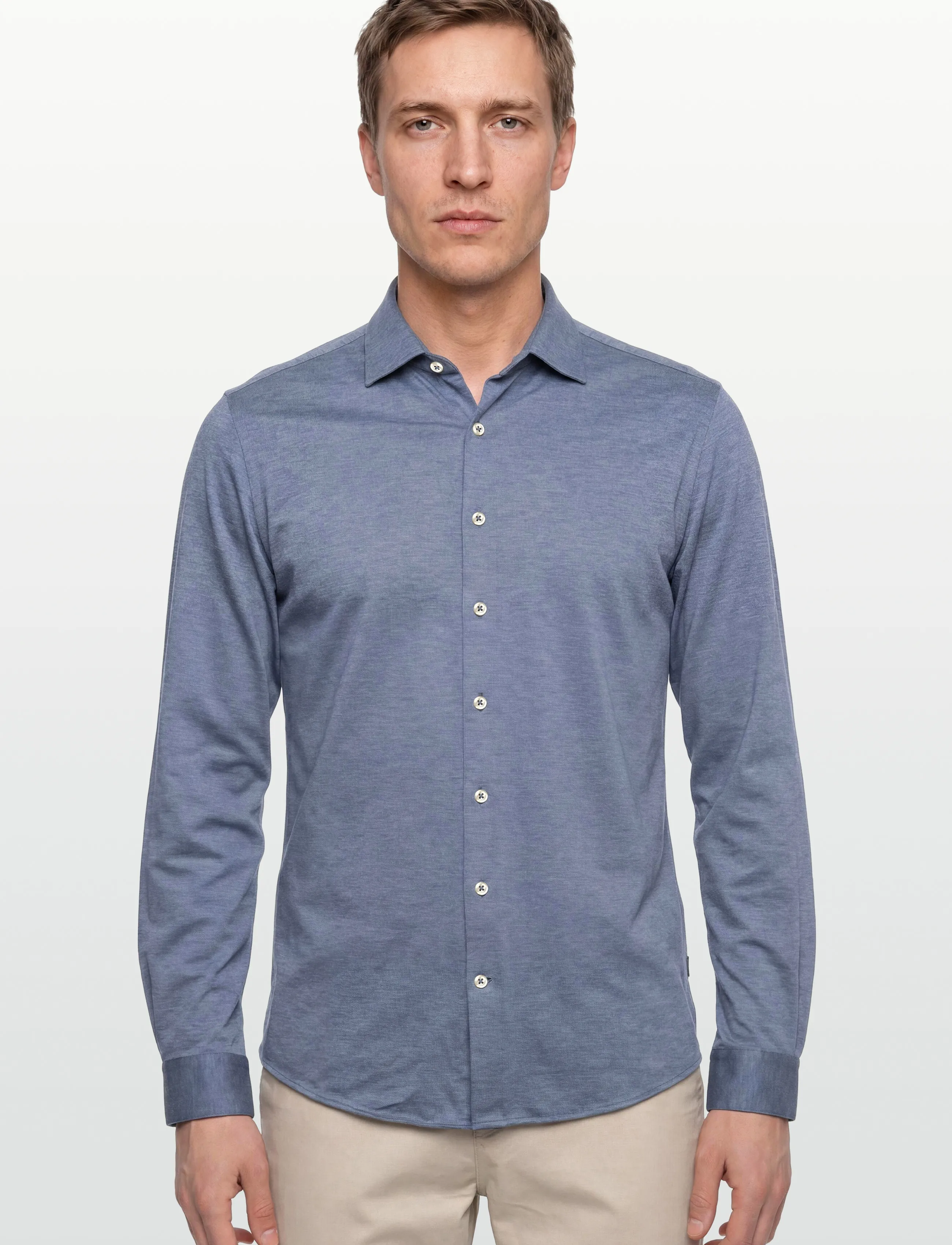 Lindbergh Black - Superflex knitted shirt L/S - casual hemden - lt blue mel - 3