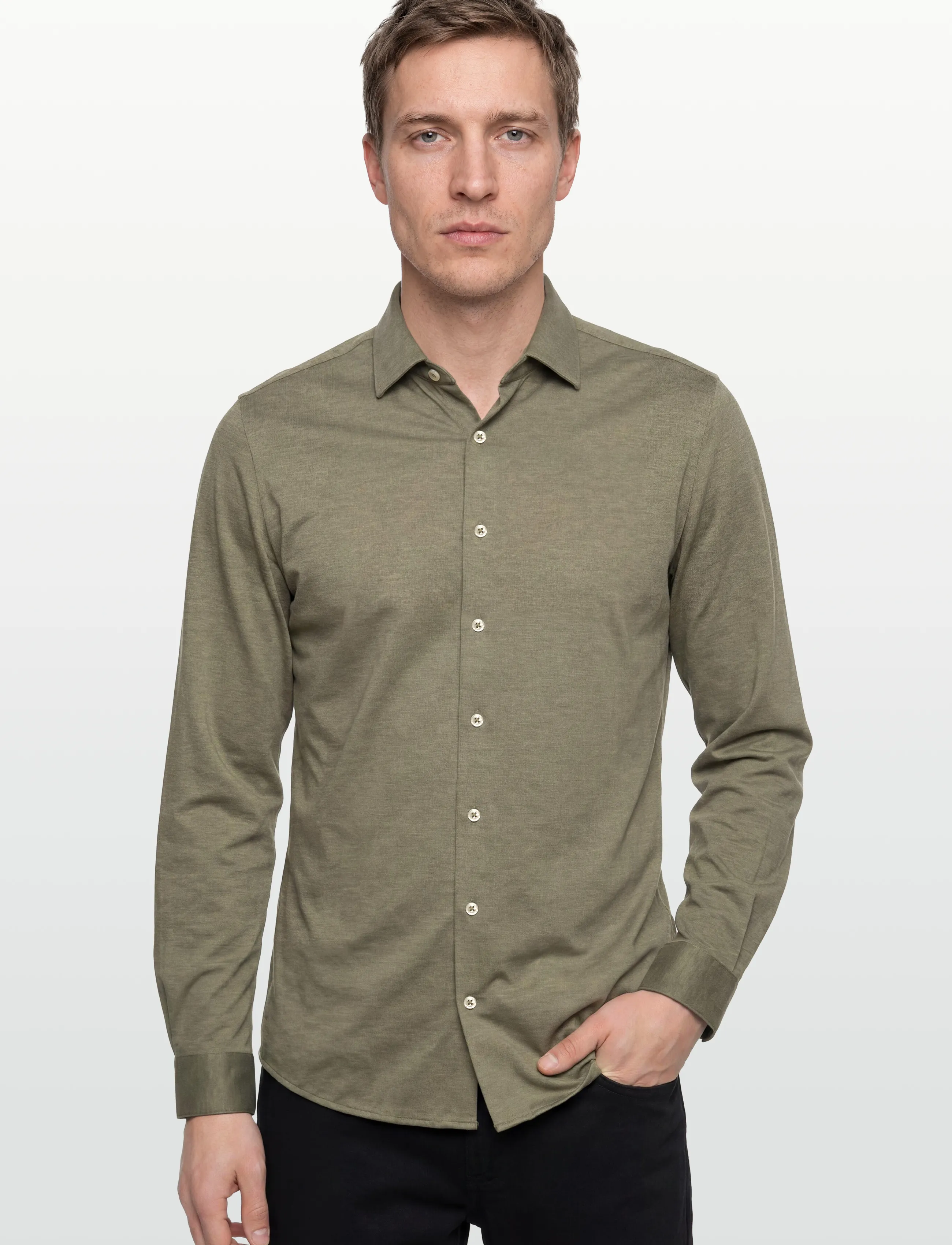 Lindbergh Black - Superflex knitted shirt L/S - casual shirts - lt dusty green mel - 3