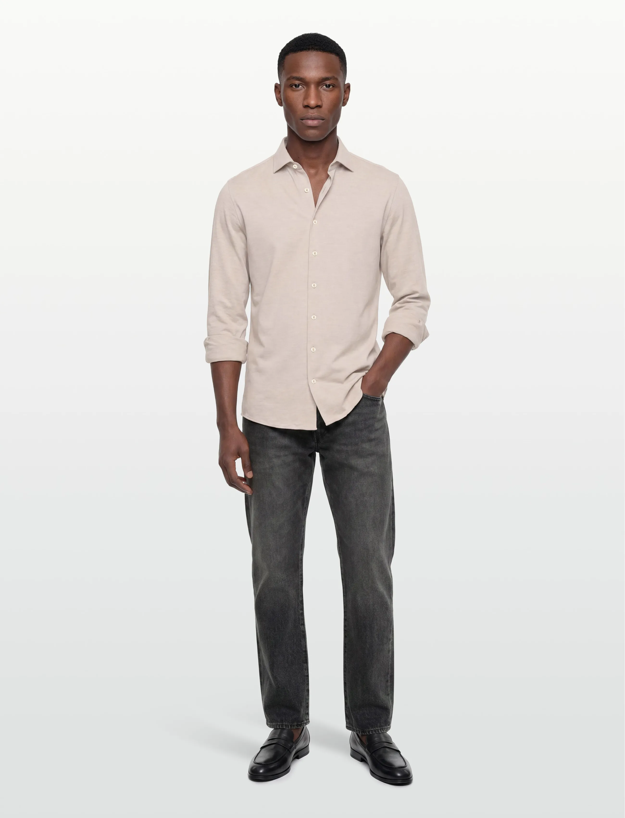 Lindbergh Black Superflex knitted shirt L/S - Clothing - LT SAND MEL / beige
