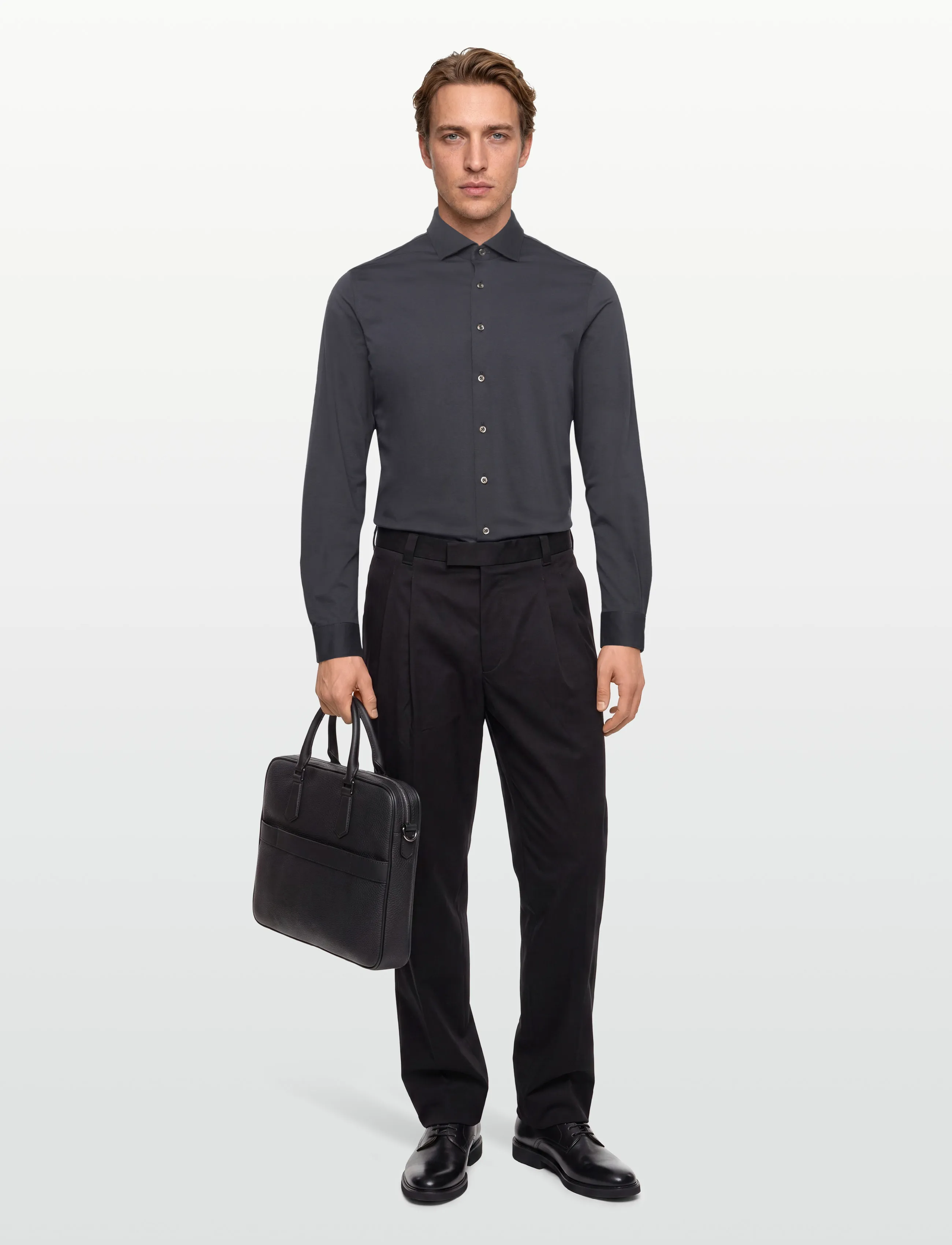 Lindbergh Black Superflex Knitted Shirt L/S, L, Shirts, Marineblau - Business Männerswear