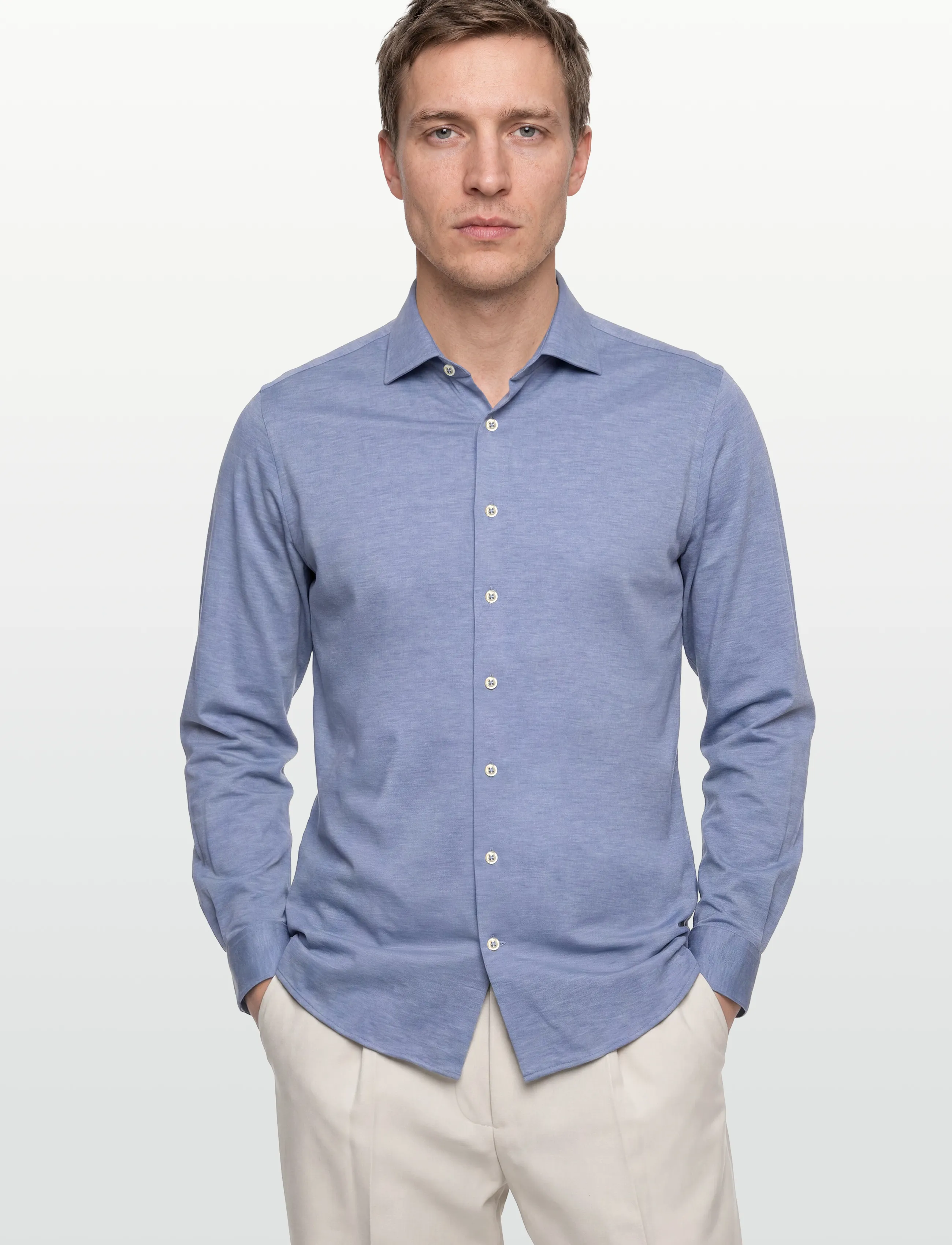 Lindbergh Black - Superflex knitted shirt L/S - casual shirts - sky blue mel - 3
