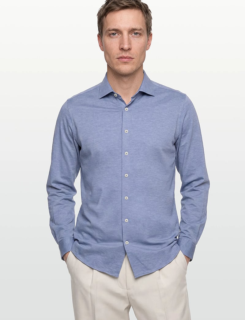 Lindbergh Black - Superflex knitted shirt L/S - casual skjorter - sky blue mel - 3