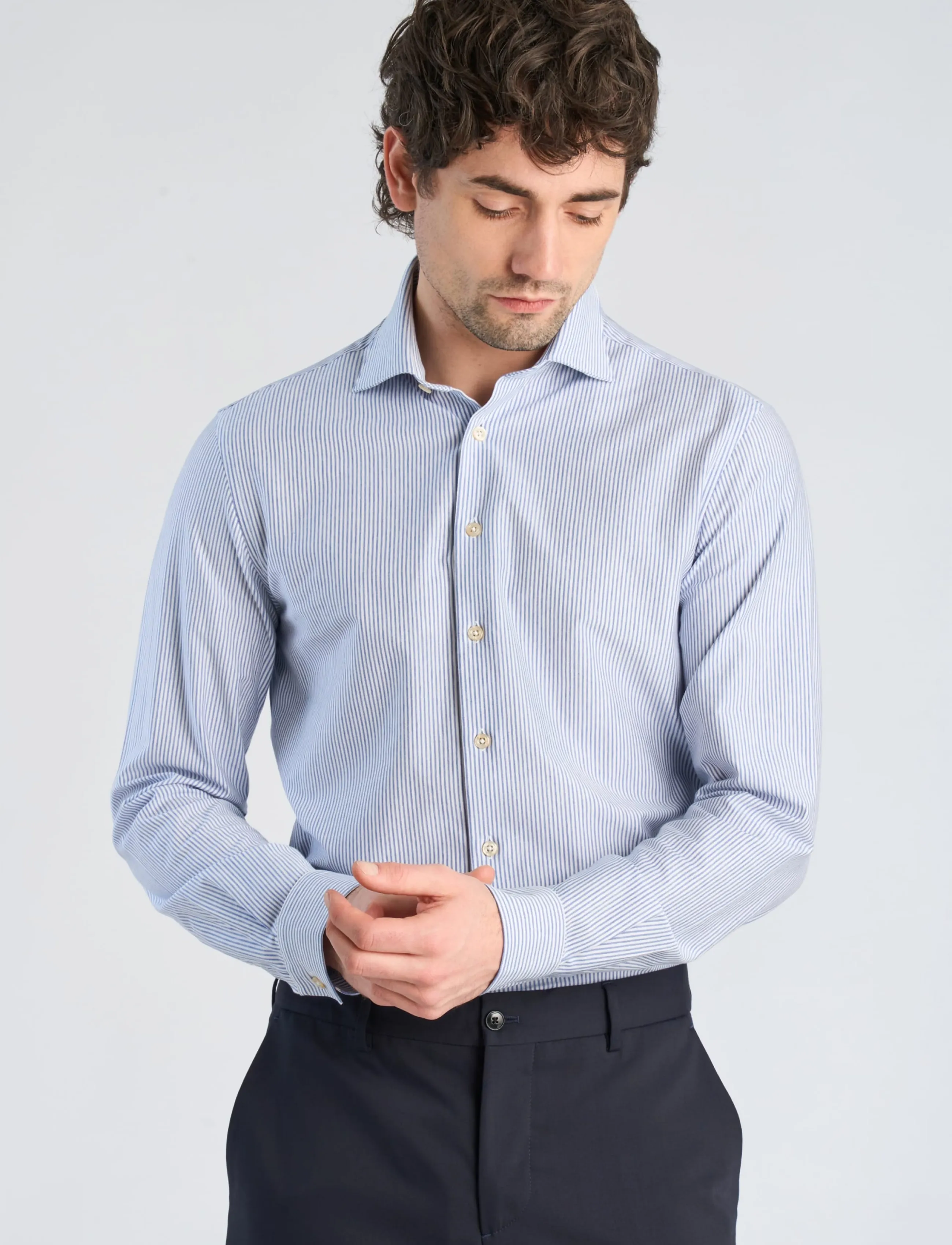 Lindbergh Black - Superflex knitted stripe shirt L/S - randiga skjortor - blue stripe - 3