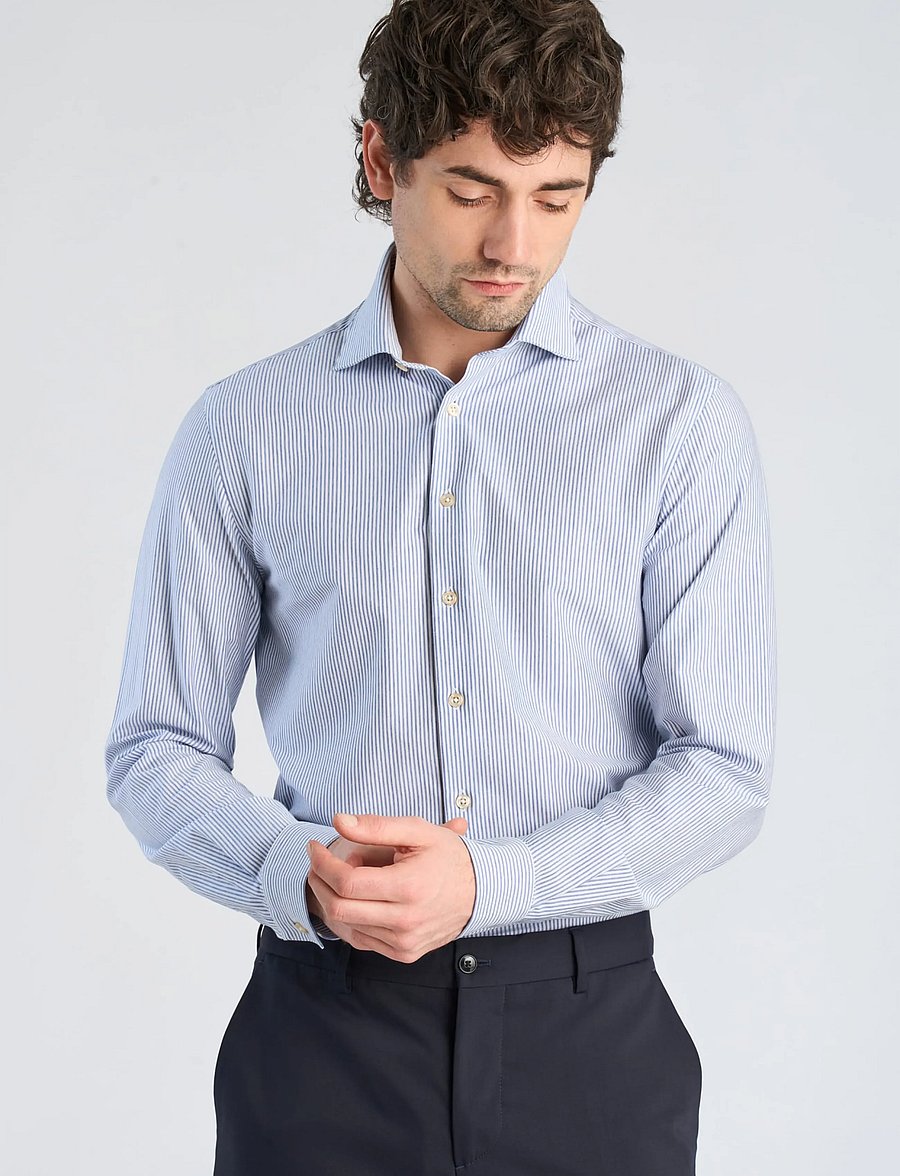Lindbergh Black - Superflex knitted stripe shirt L/S - stripete skjorter - blue stripe - 3