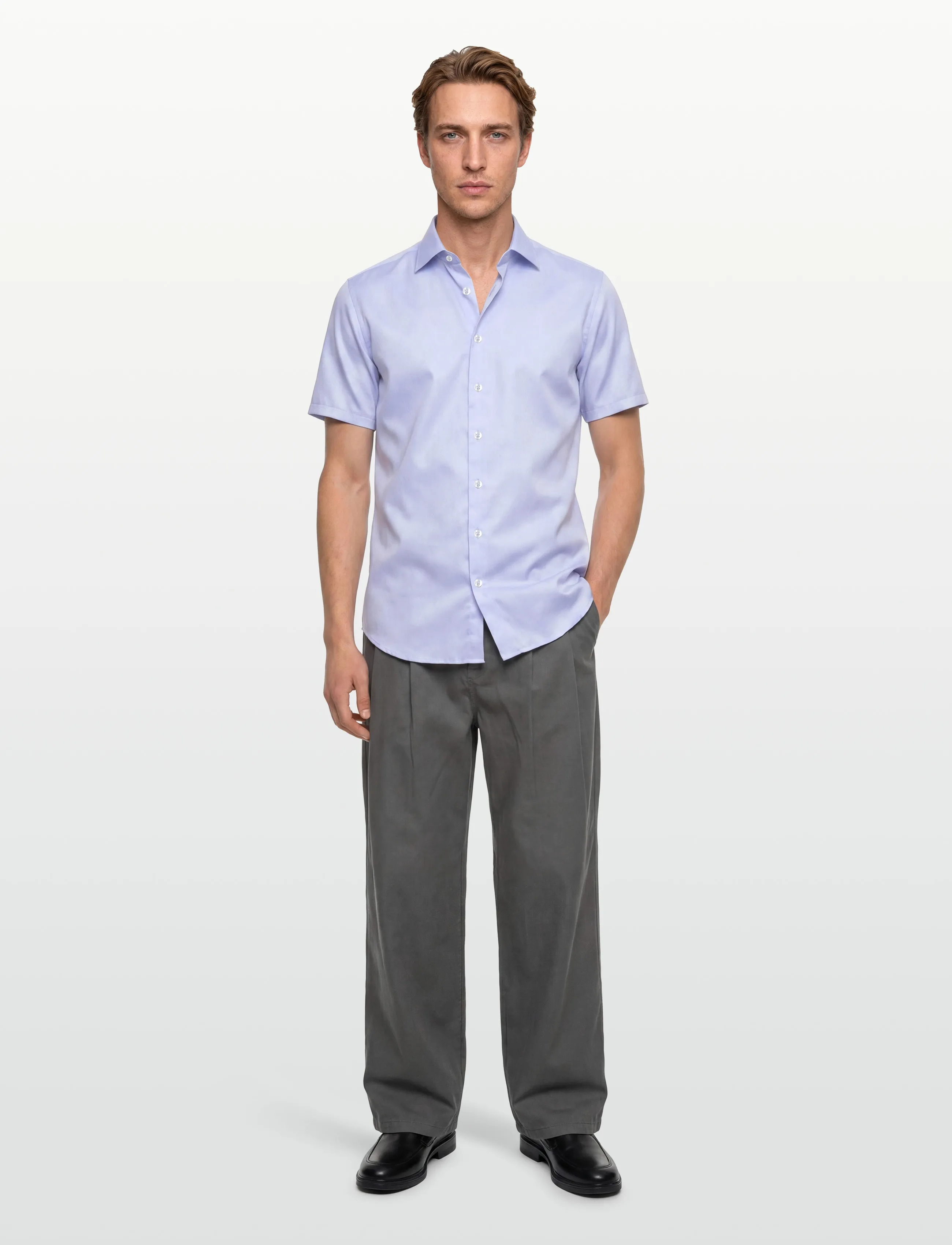 Lindbergh Black 1927: Twill Weave Shirt Wf S/S, XL, Shirts, Blau - Short-sleeved Männerswear