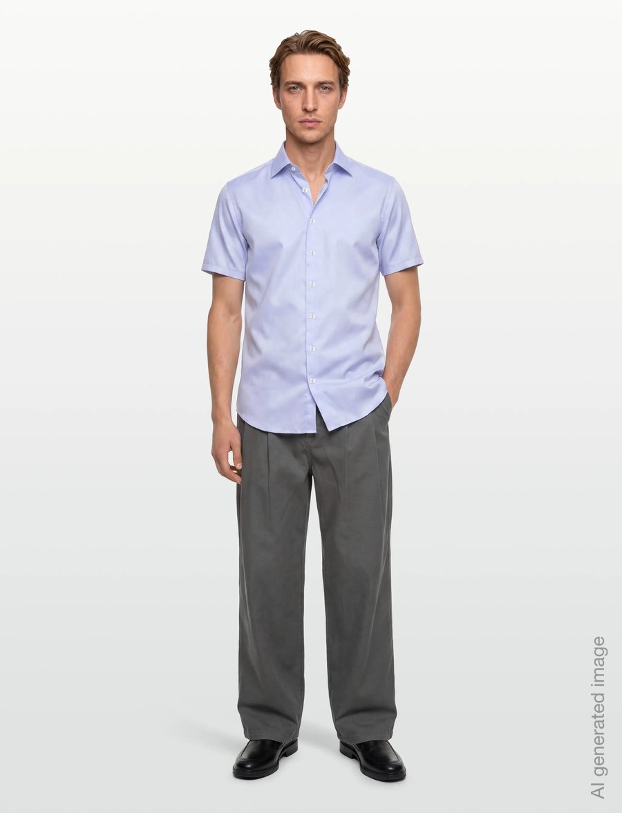 Lindbergh Black - 1927: Twill weave shirt WF S/S - short-sleeved shirts - lt blue - 0