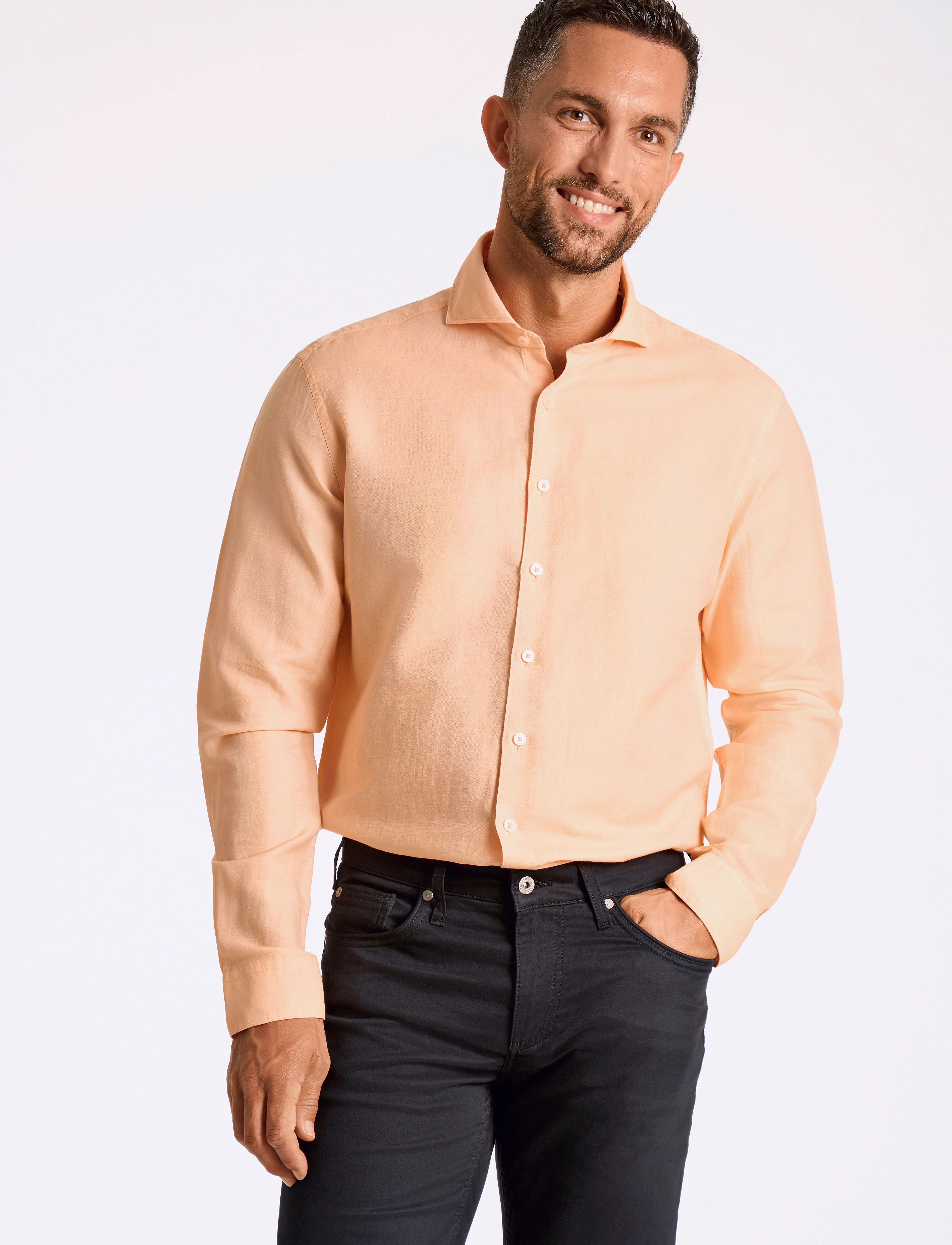 Lindbergh Black 1927: Cotton/lin shirt WF L/S - Winter deals - LT APRICOT MEL / orange