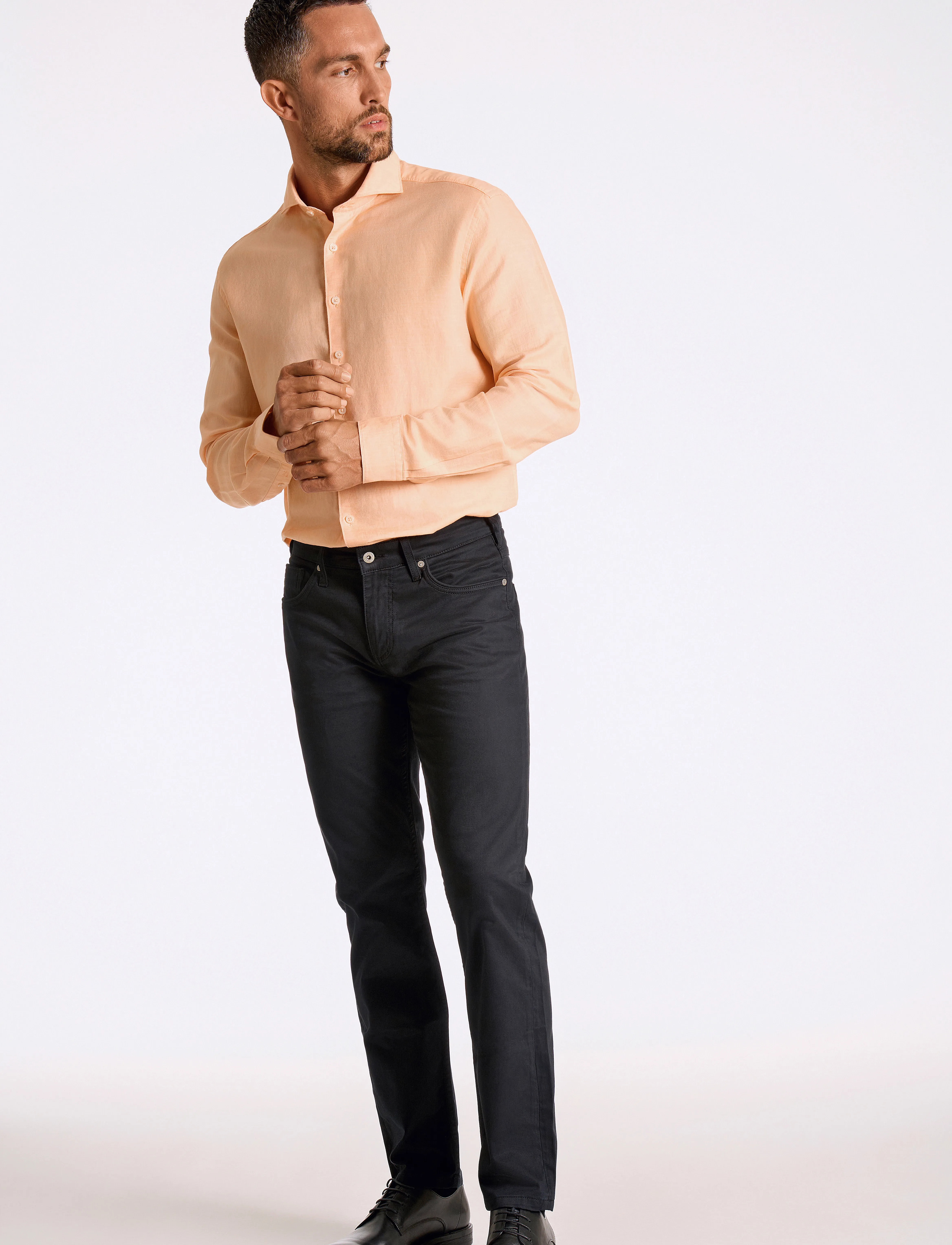 Lindbergh Black - 1927: Cotton/lin shirt WF L/S - leinenhemden - lt apricot mel - 4