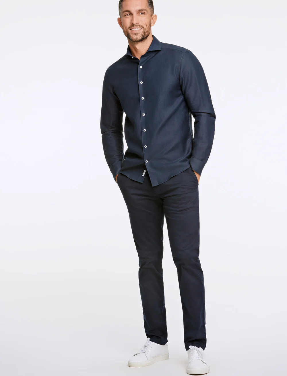 Lindbergh Black - 1927: Cotton/lin shirt WF L/S - casual hemden - navy - 4