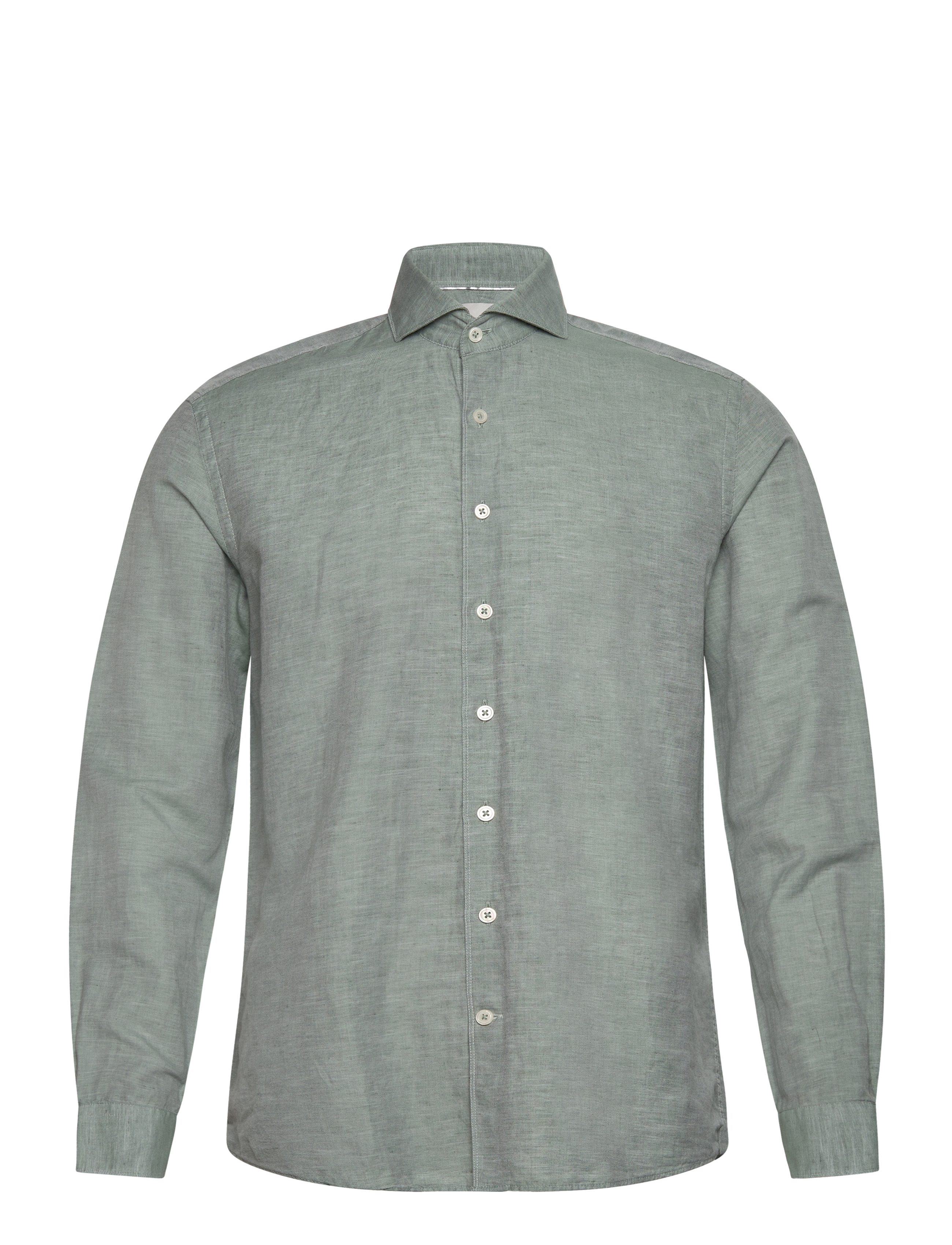 Lindbergh Black 1927: Cotton/lin shirt WF L/S - Clothing - GREEN MEL / green