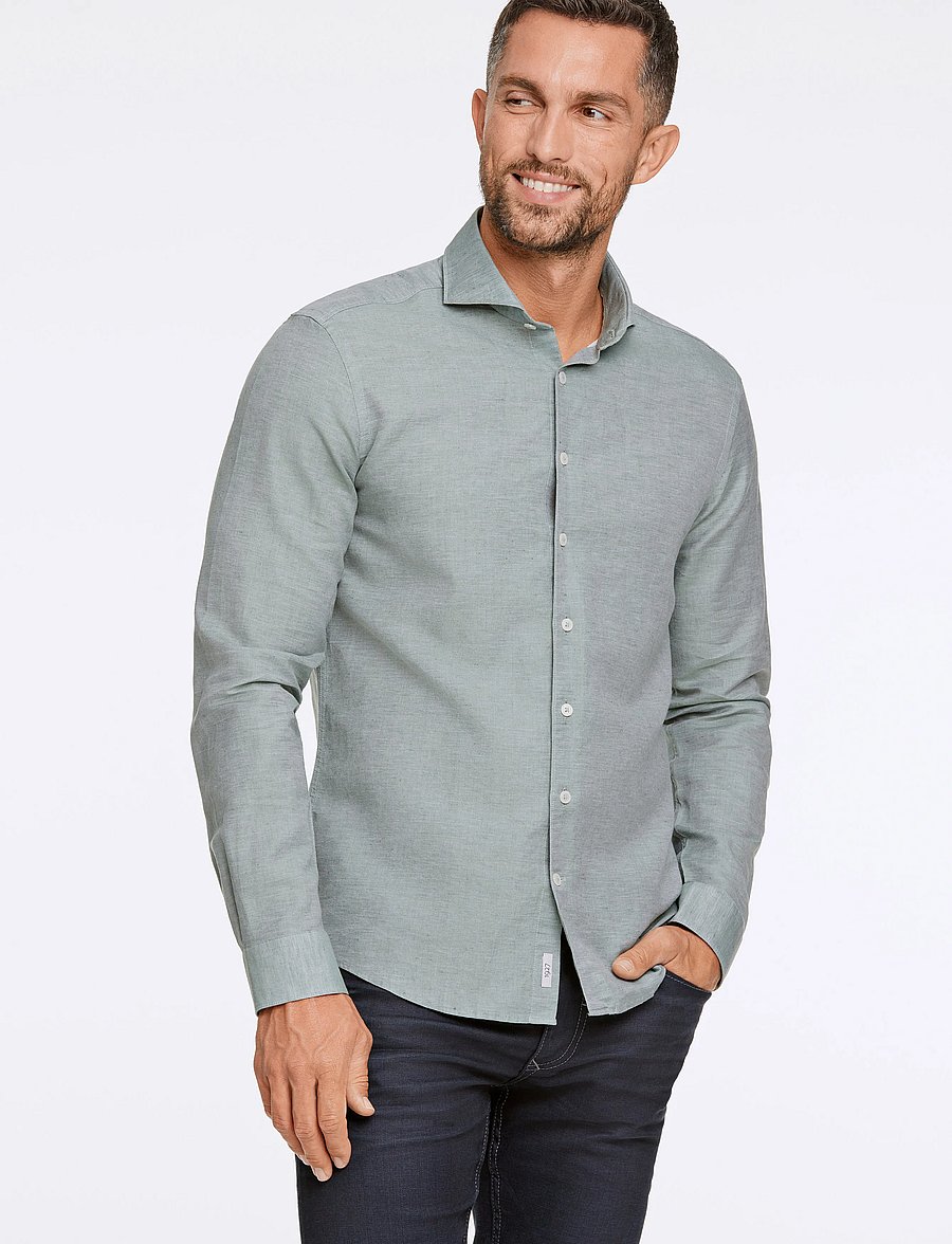 Lindbergh Black - 1927: Cotton/lin shirt WF L/S - chemises oxford - green mel - 0