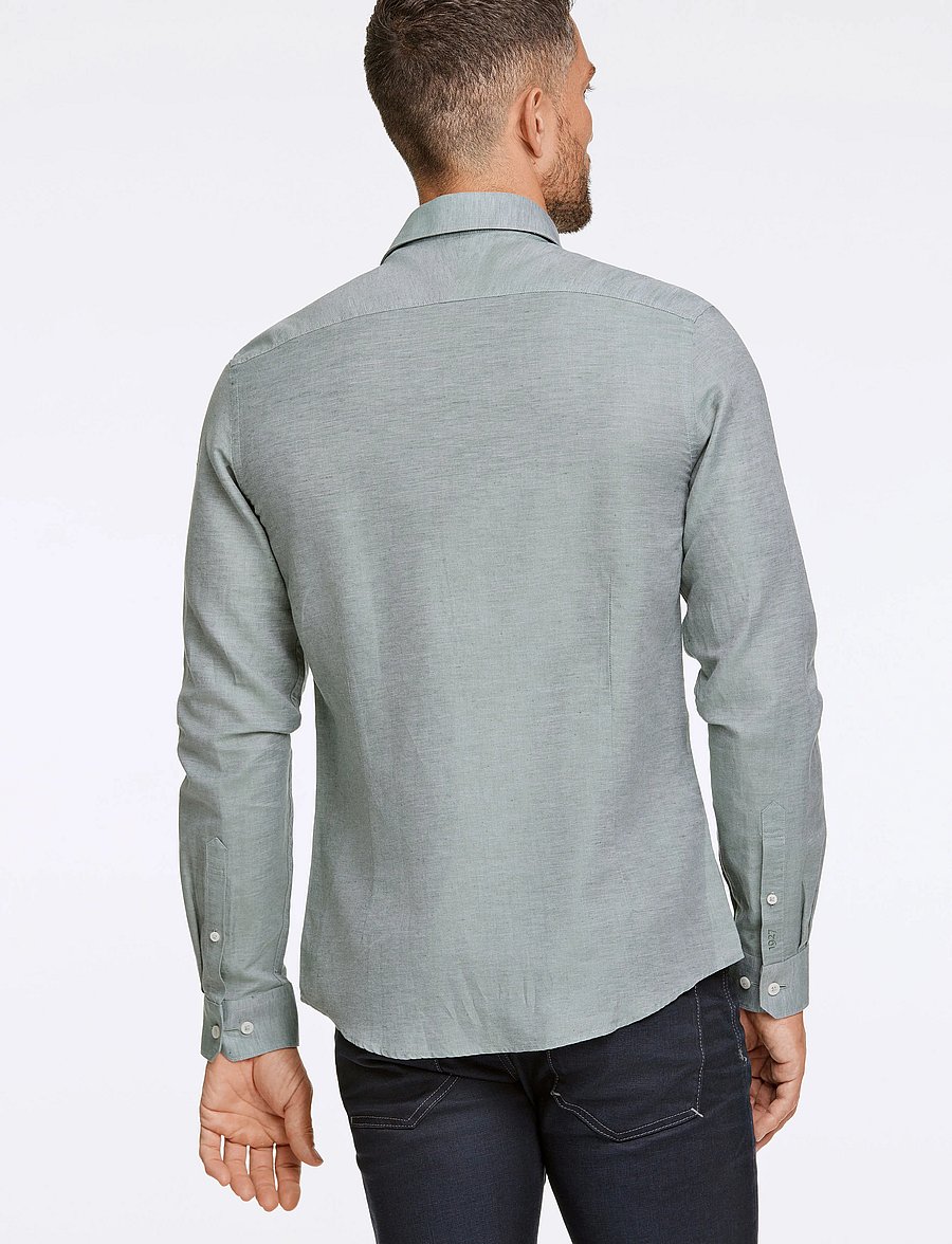 Lindbergh Black - 1927: Cotton/lin shirt WF L/S - chemises oxford - green mel - 3
