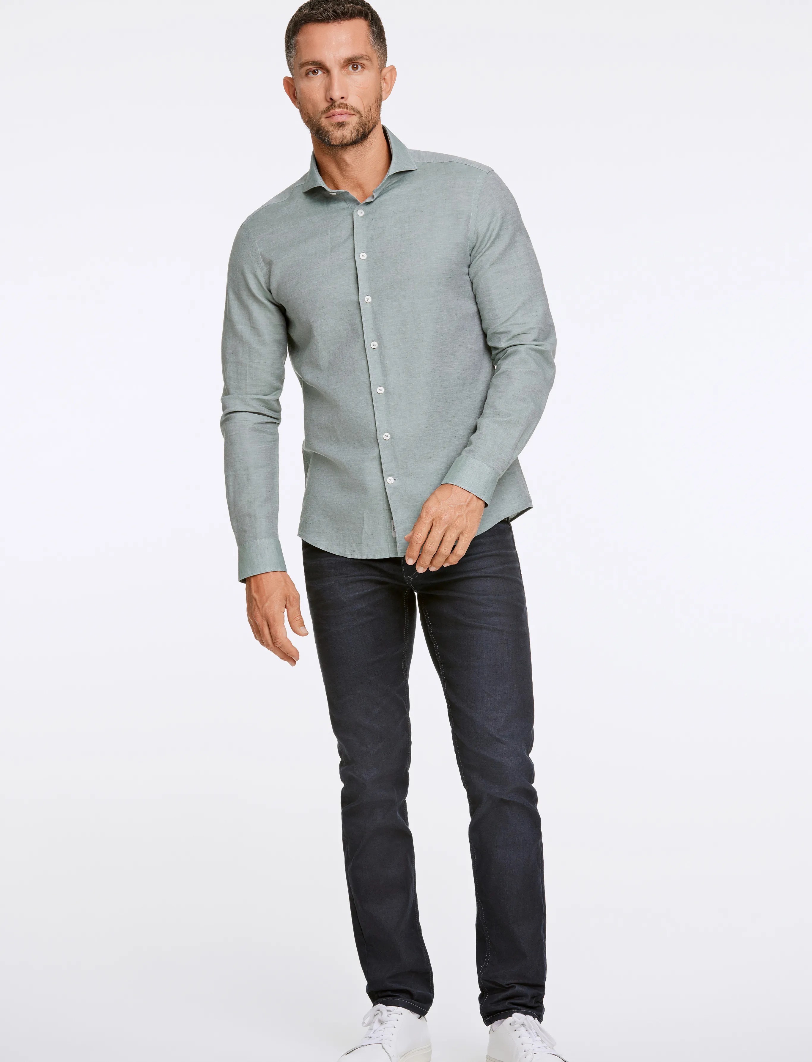 Lindbergh Black - 1927: Cotton/lin shirt WF L/S - chemises oxford - green mel - 4
