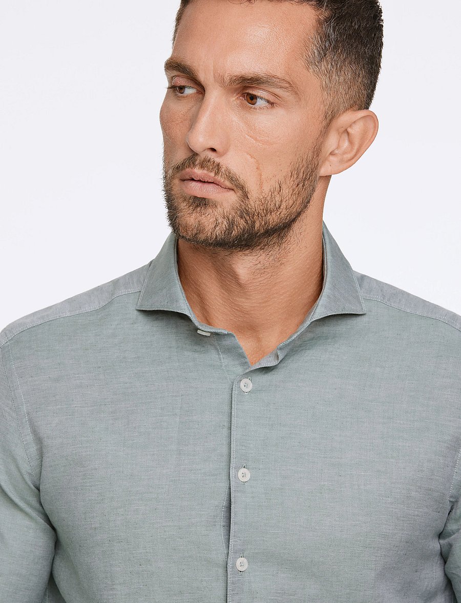 Lindbergh Black - 1927: Cotton/lin shirt WF L/S - chemises oxford - green mel - 5